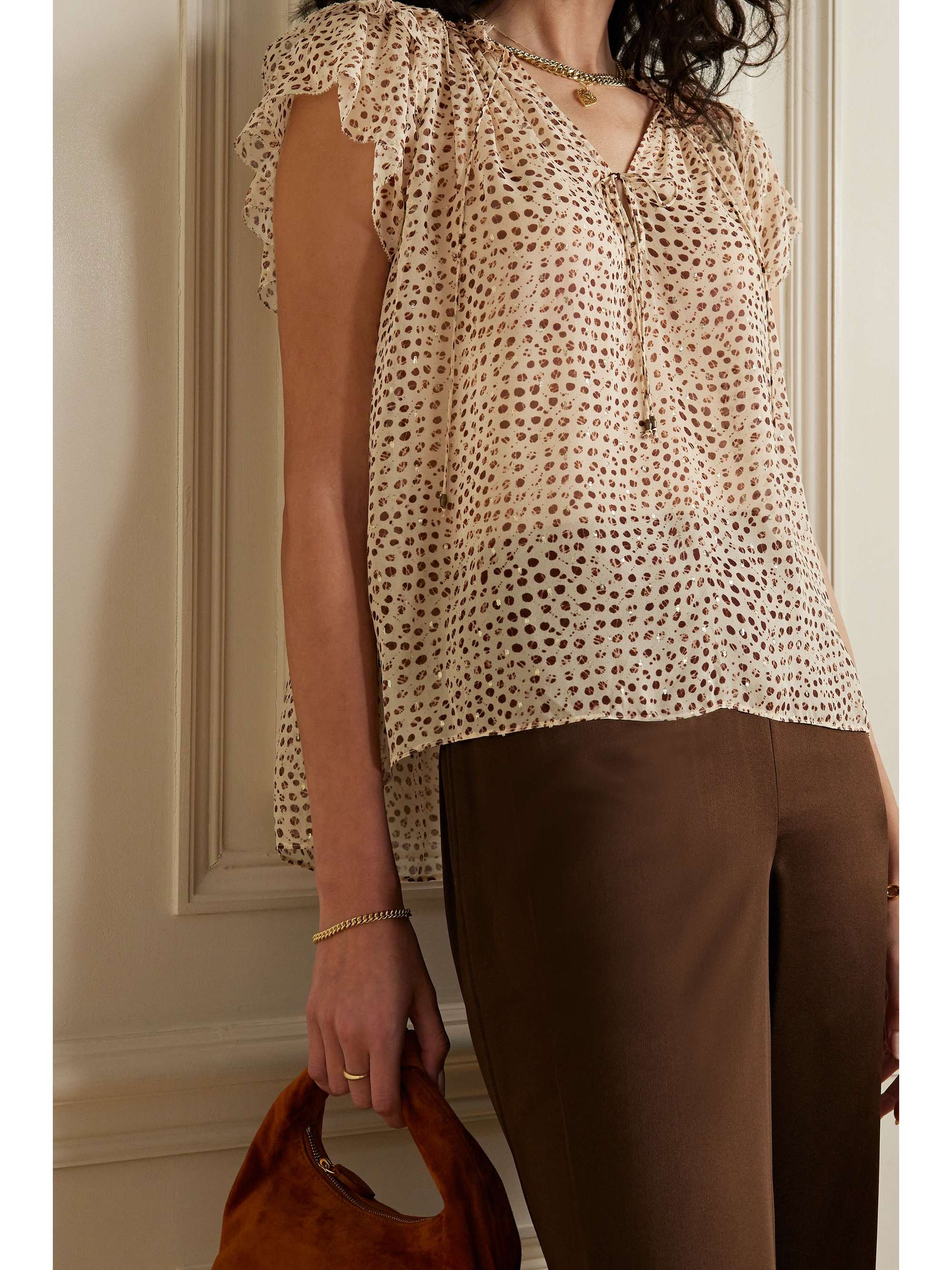 ULLA JOHNSON Marilyn ruffled polka-dot fil coupé silk-blend chiffon blouse