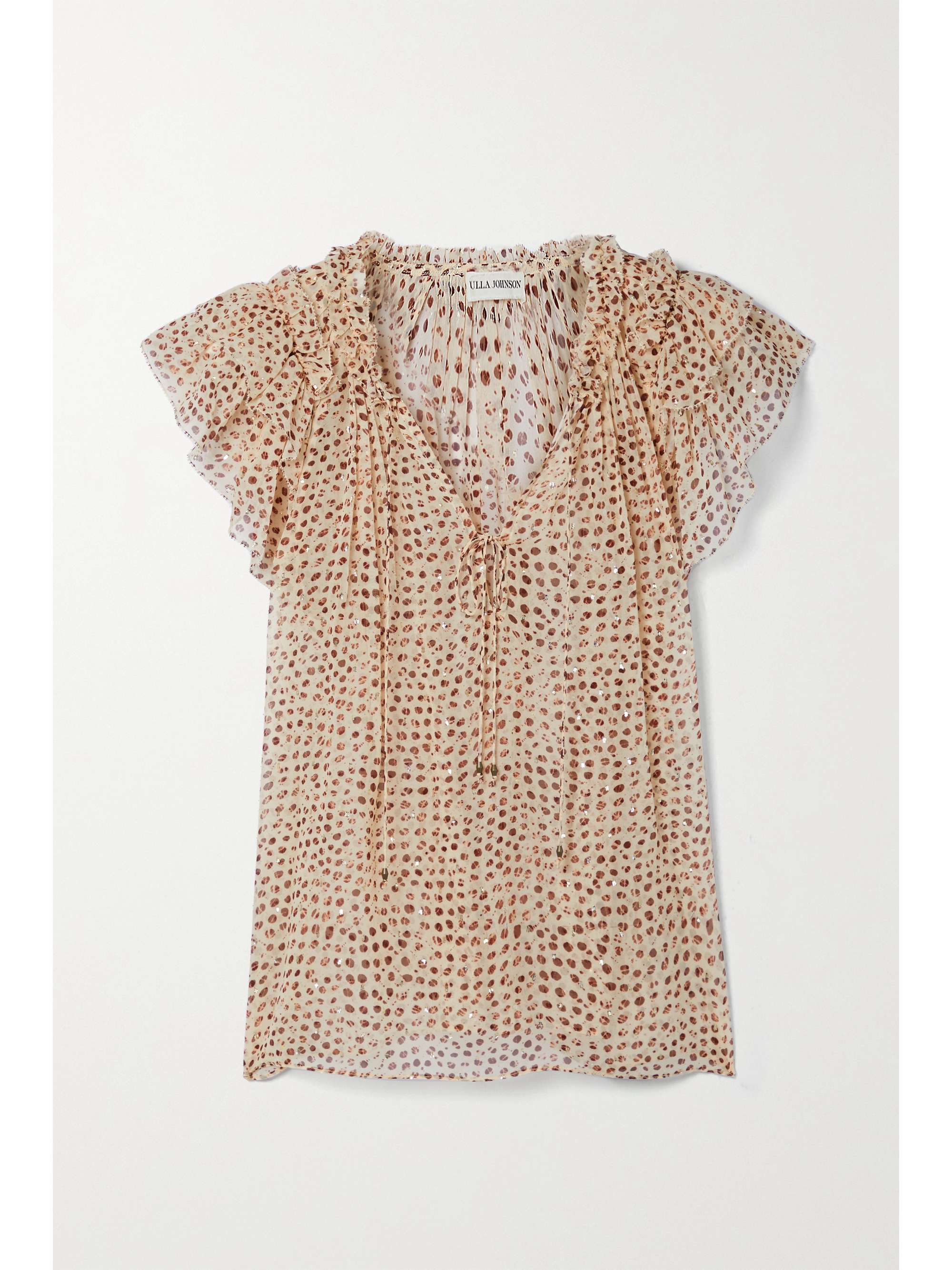 ULLA JOHNSON Marilyn ruffled polka-dot fil coupé silk-blend chiffon blouse