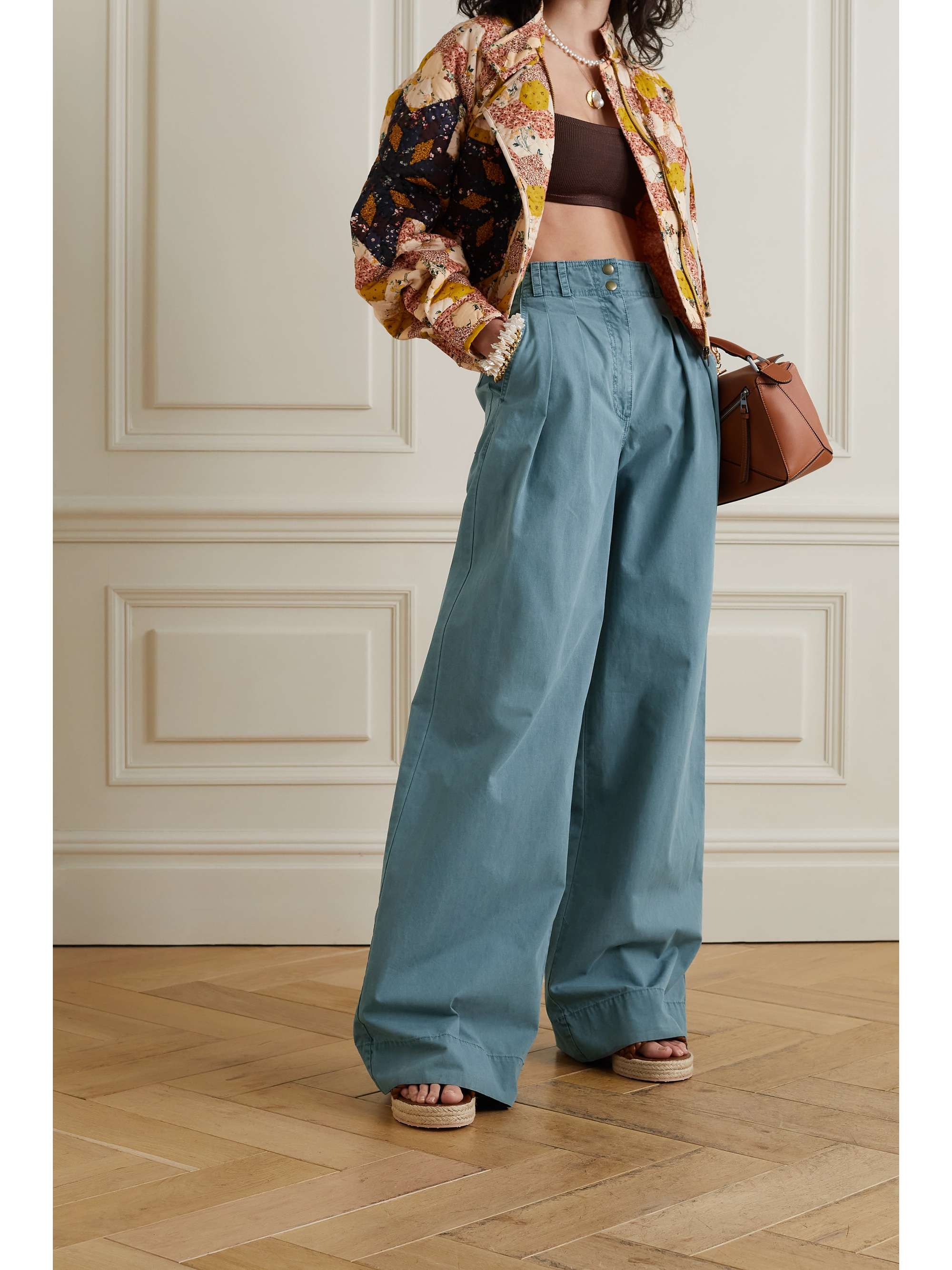 Blue Claude pleated cotton-canvas wide 