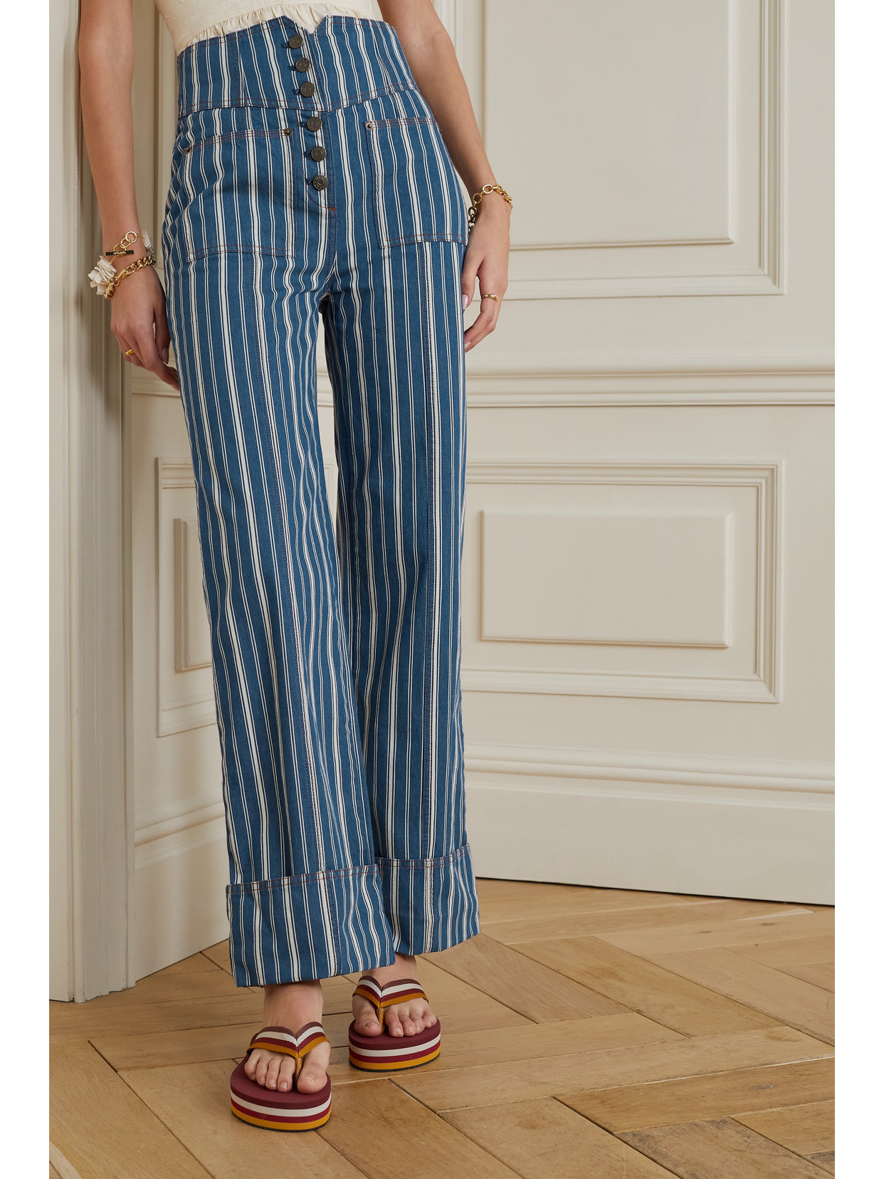 Marlowe Striped High-Rise Wide- Leg