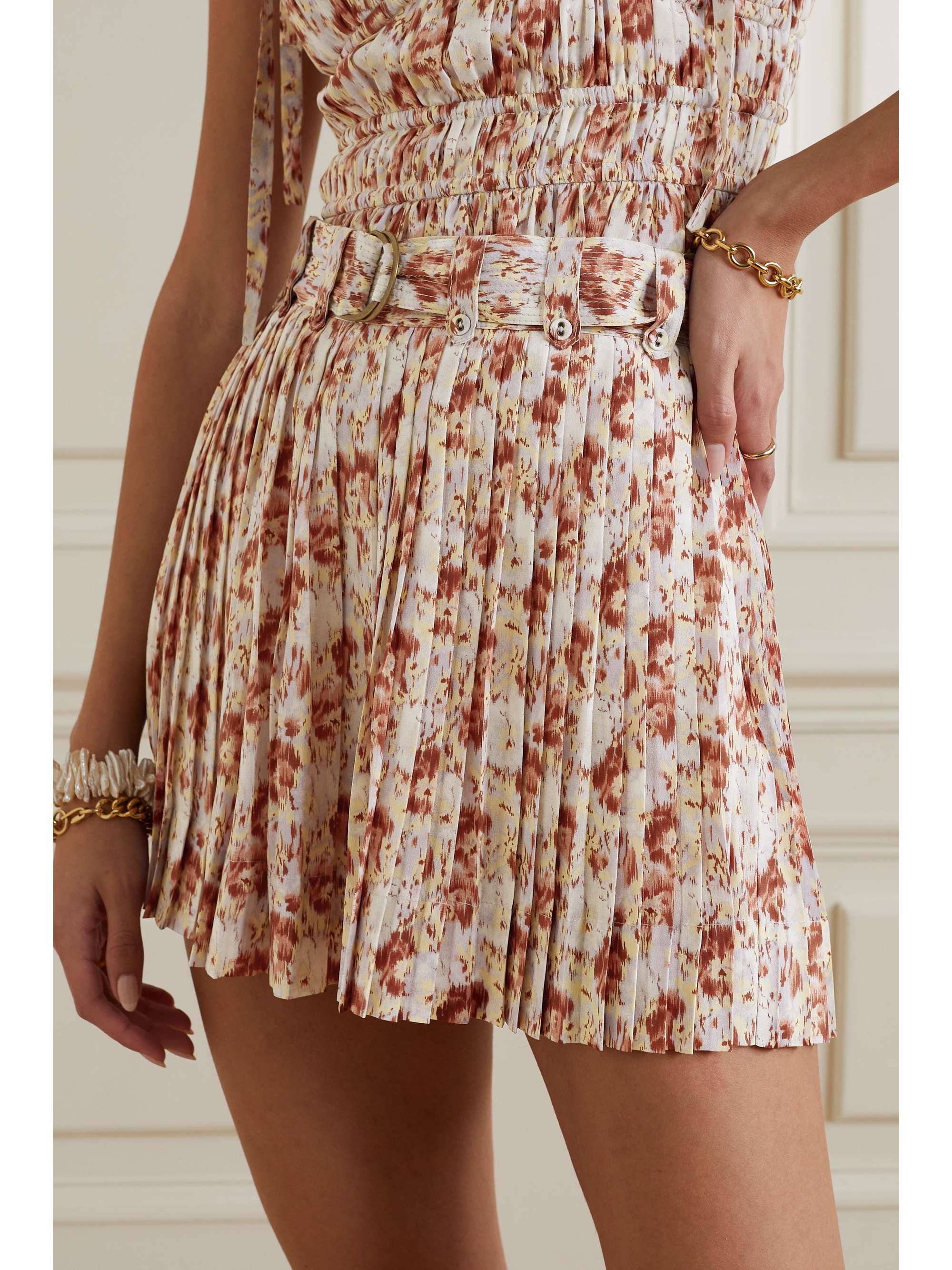 ULLA JOHNSON Margot belted pleated floral-print silk crepe de chine shorts