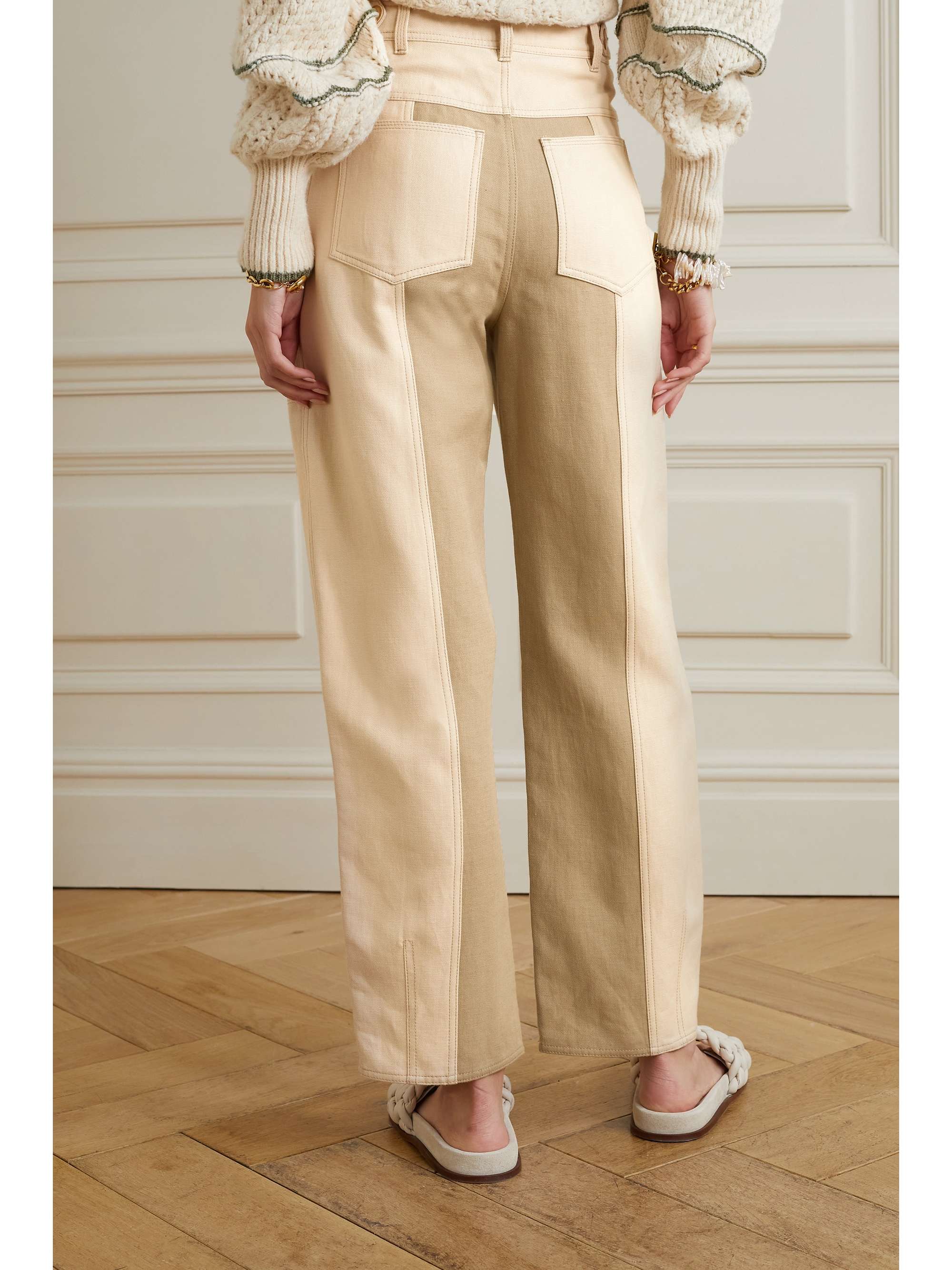 Beige August color-block twill straight 