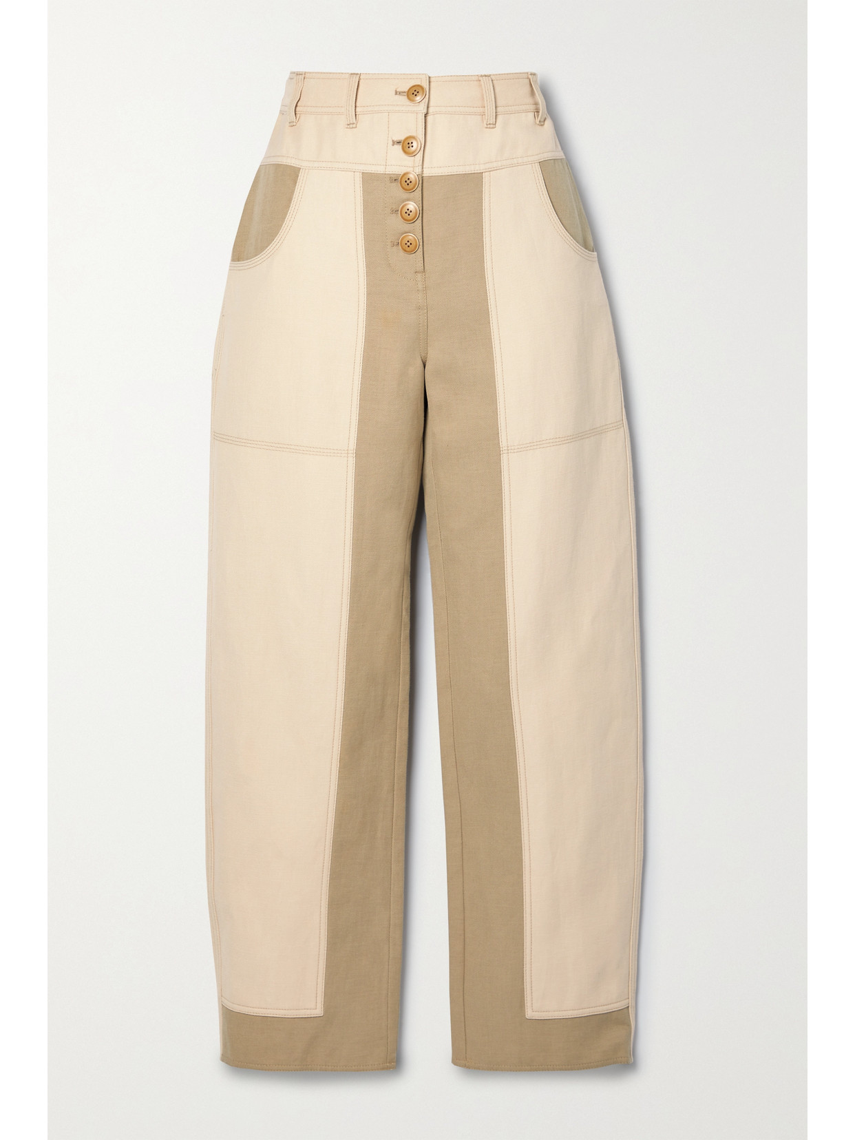 ULLA JOHNSON AUGUST COLOR-BLOCK TWILL STRAIGHT-LEG PANTS