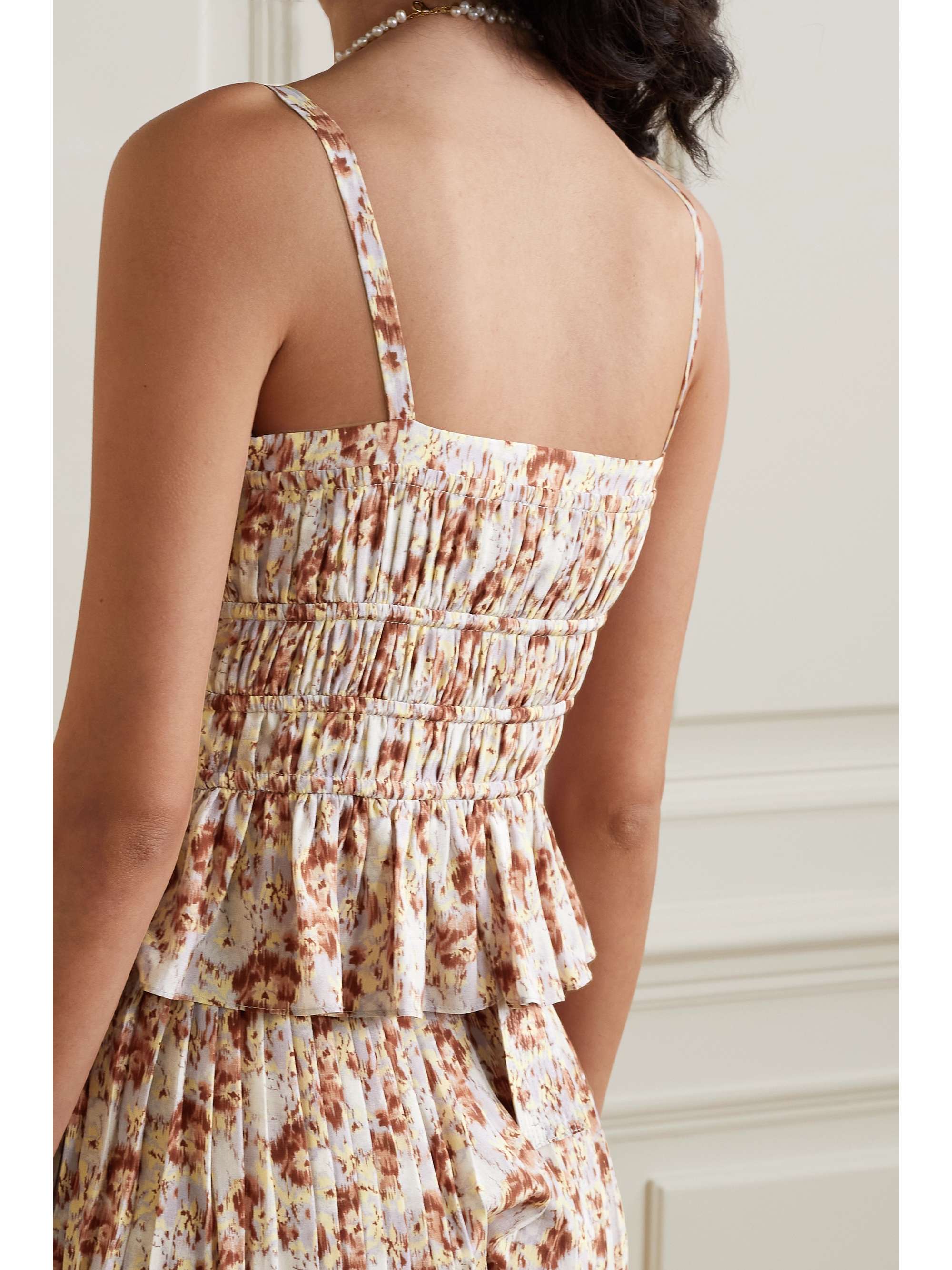 ULLA JOHNSON Nora pleated floral-print silk crepe de chine top