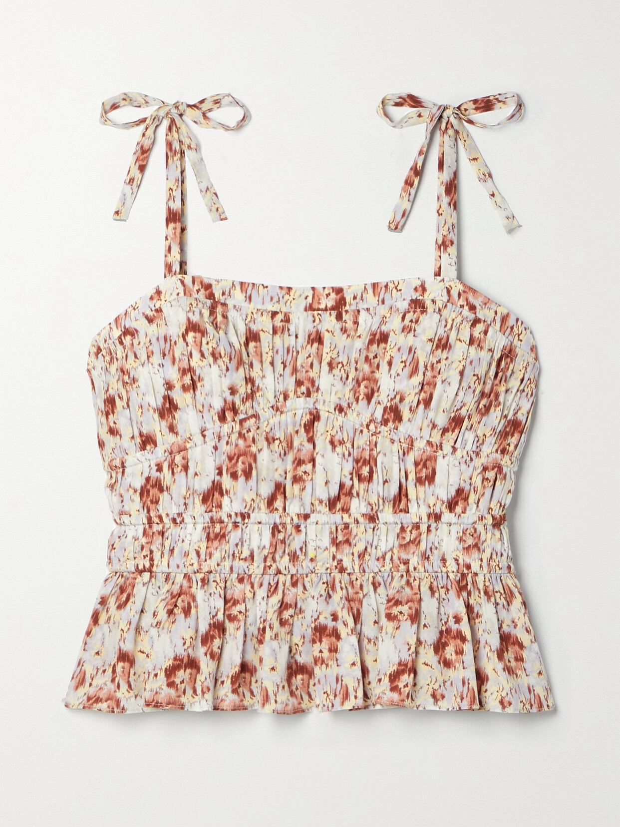 Ulla Johnson Nora Pleated Floral-print Silk Crepe De Chine Top In Orange