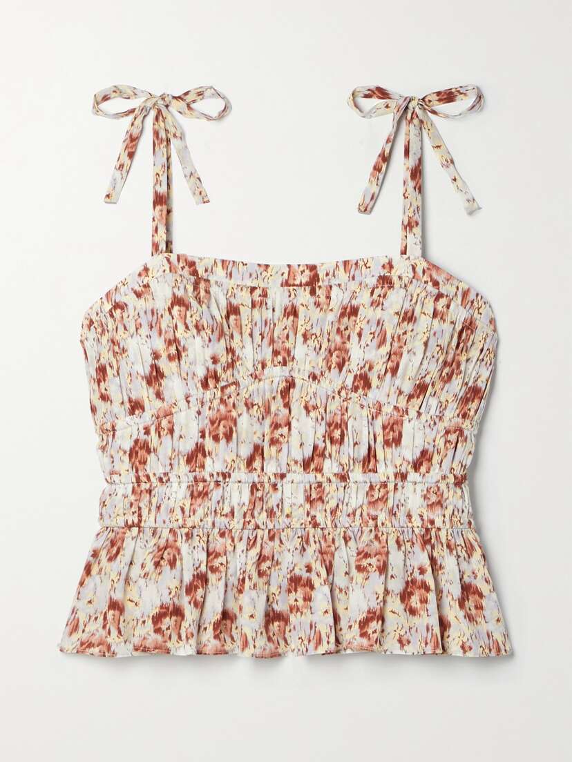 Ulla Johnson Nora Pleated Floral-print Silk Crepe De Chine Top