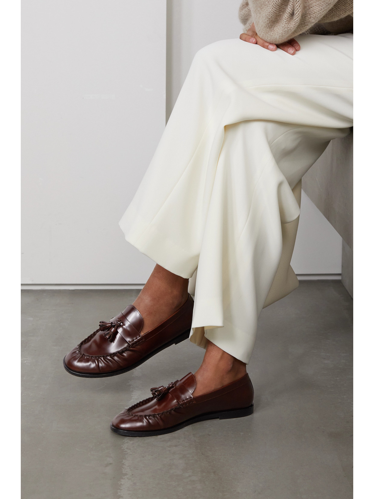 The Row Calfskin Tassel Boyfriend Loafers In Brown