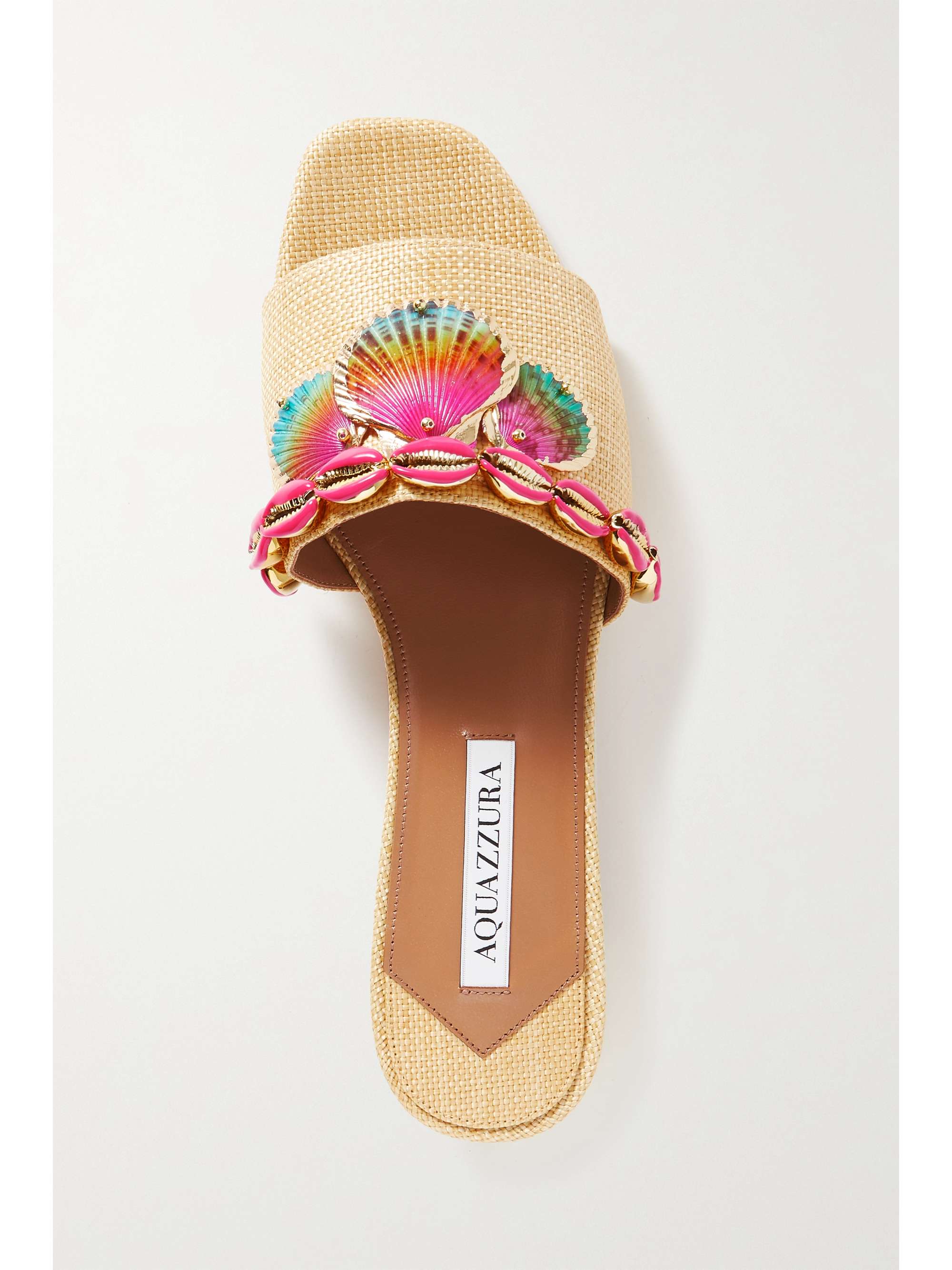 net-a-porter.com | Off to Ibiza embellished raffia and leather slides