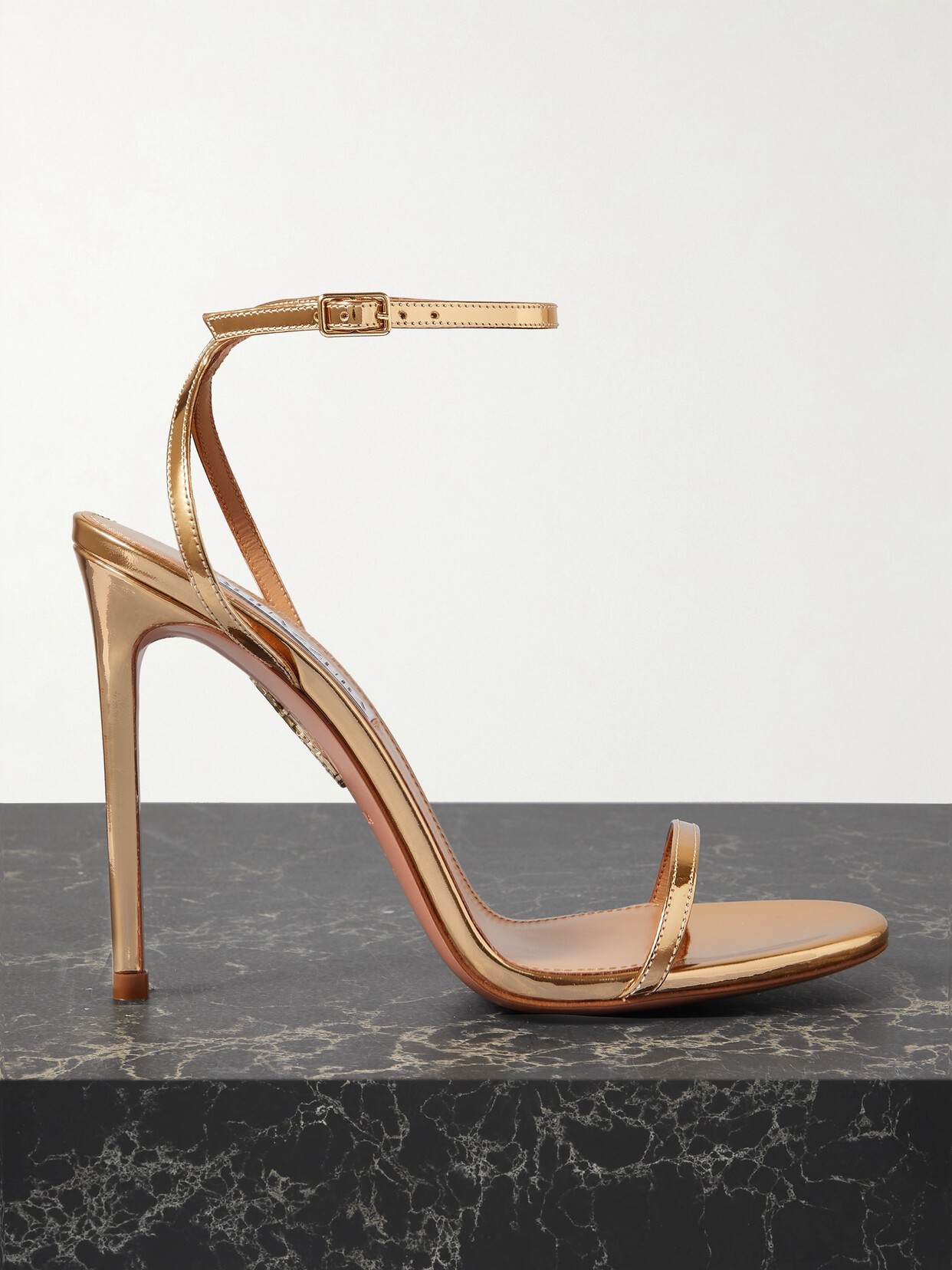 Aquazzura Olie 105 Metallic Leather Sandals In Gold