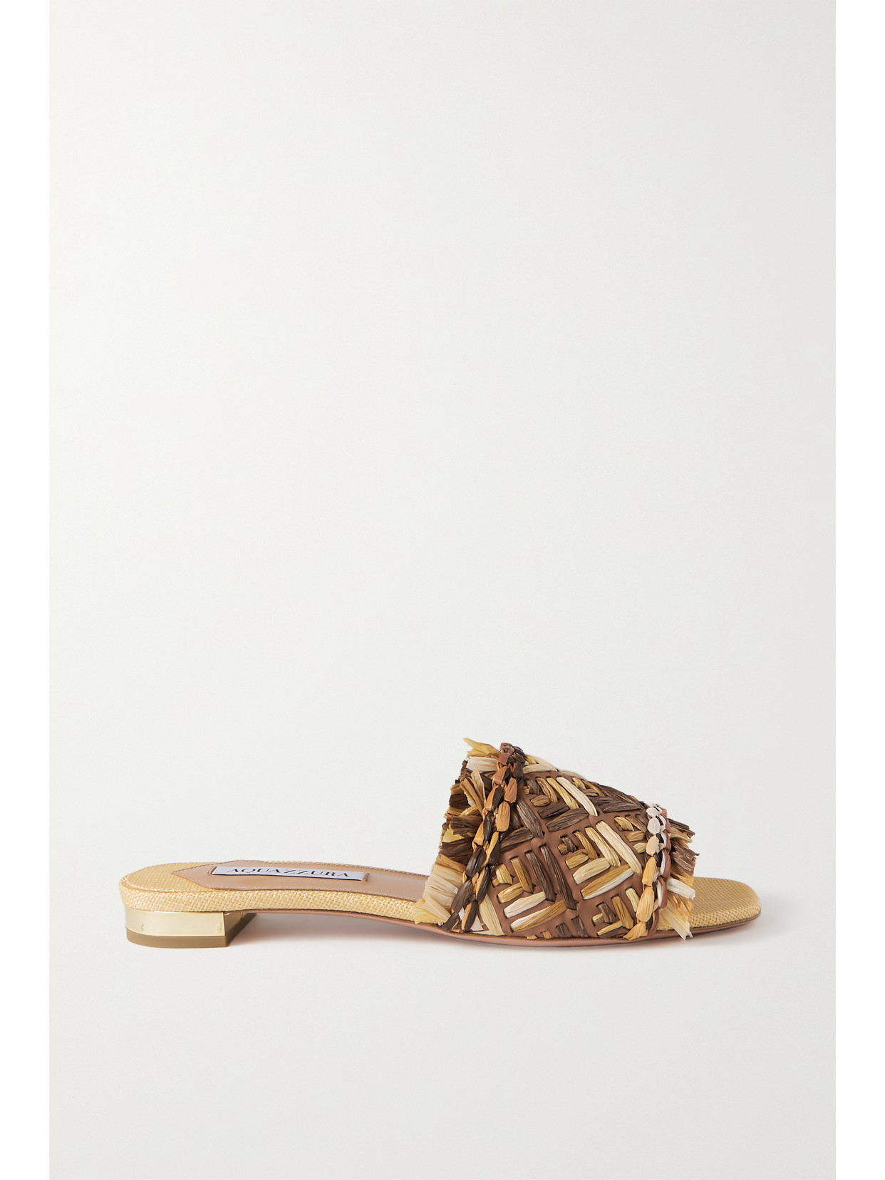 Aquazzura Antibes Woven Raffia And Leather Slides - Neutrals