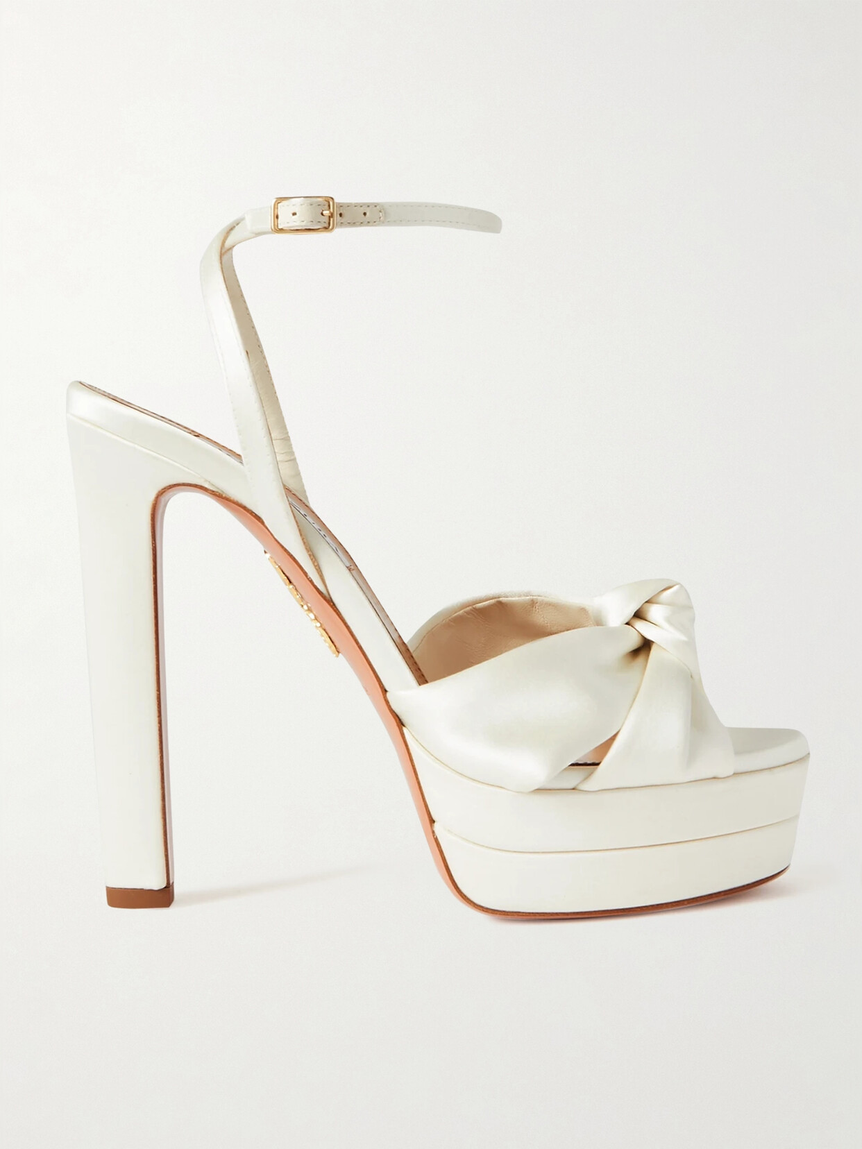 Aquazzura Cupid Plateau 130 Knotted Satin Platform Sandals In White