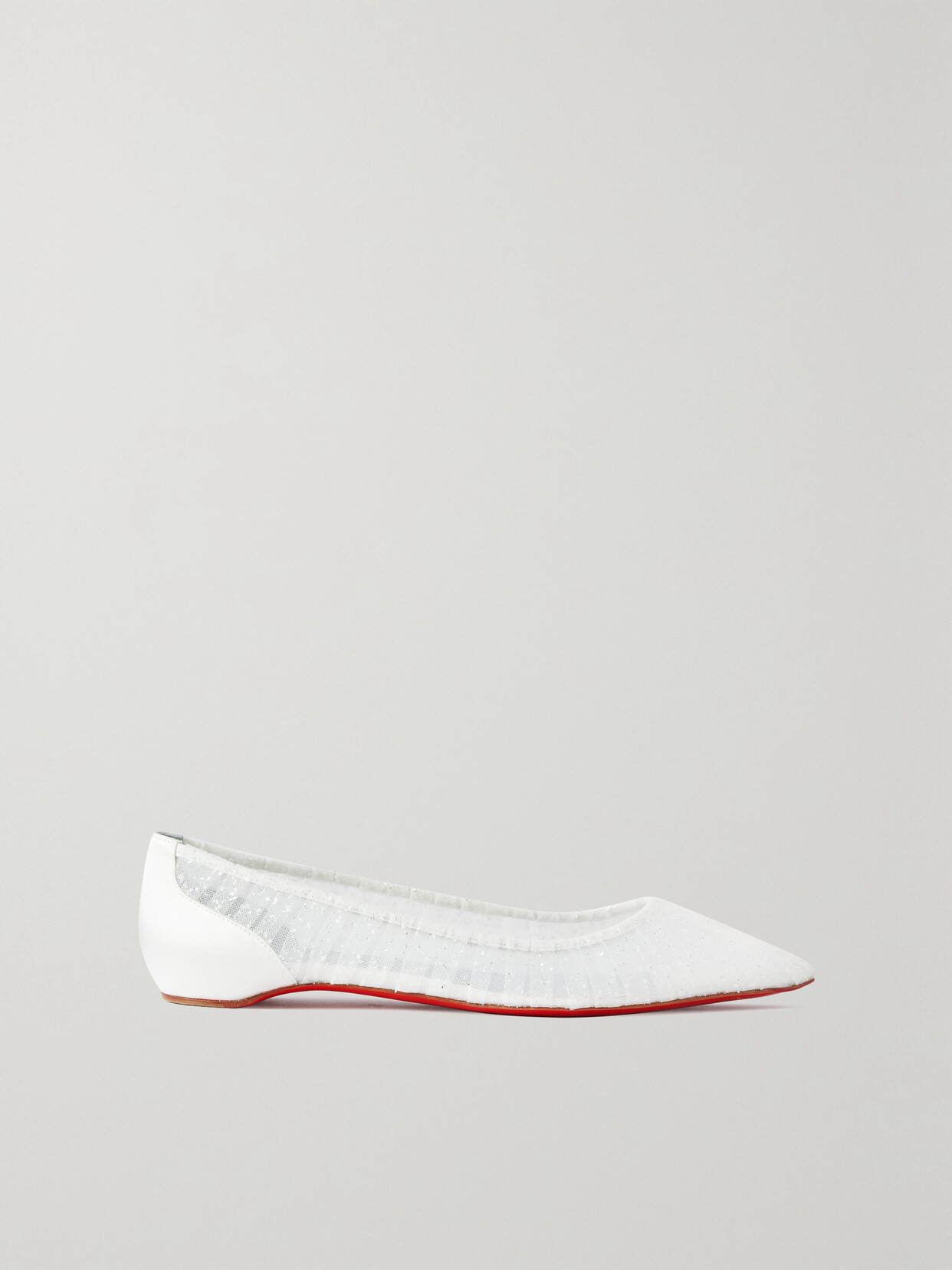 Christian Louboutin Kate Draperia Glittered Tulle And Satin Ballet Flats - White