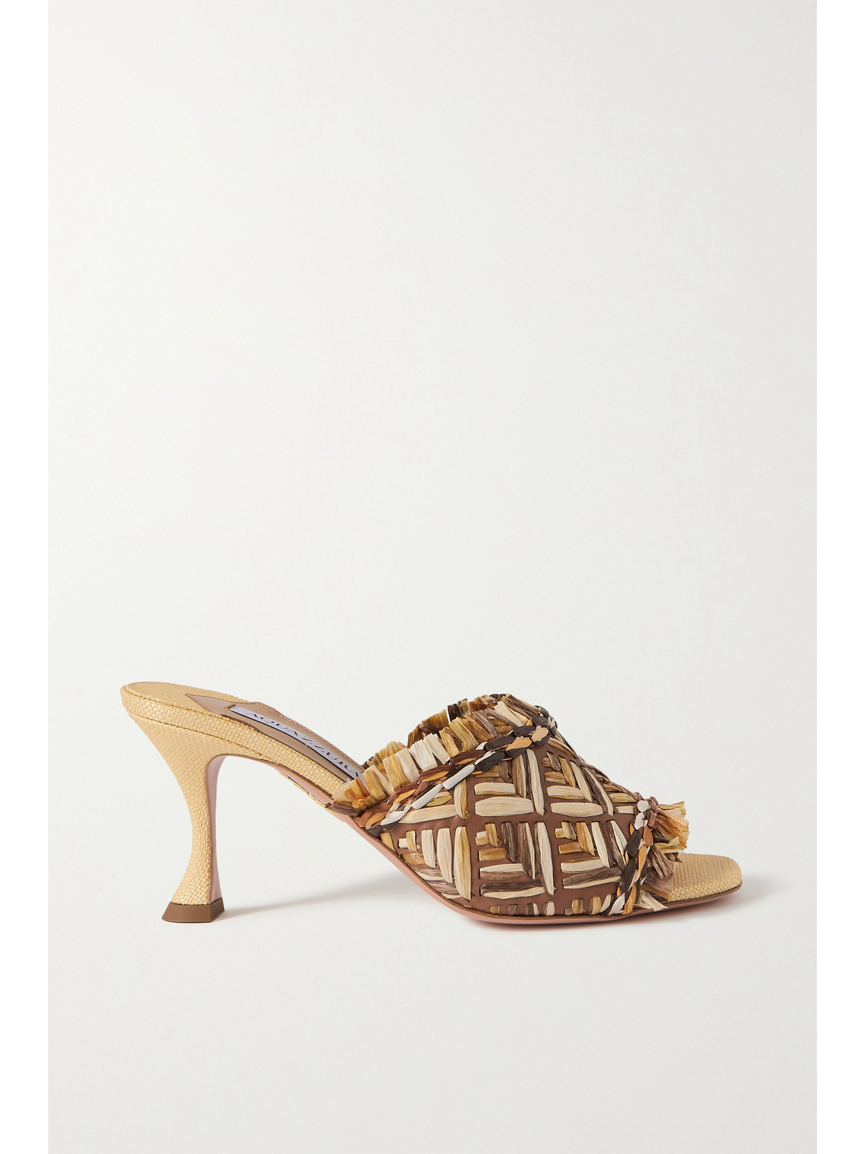 Aquazzura Antibes 75 Woven Raffia And Leather Mules - Neutrals