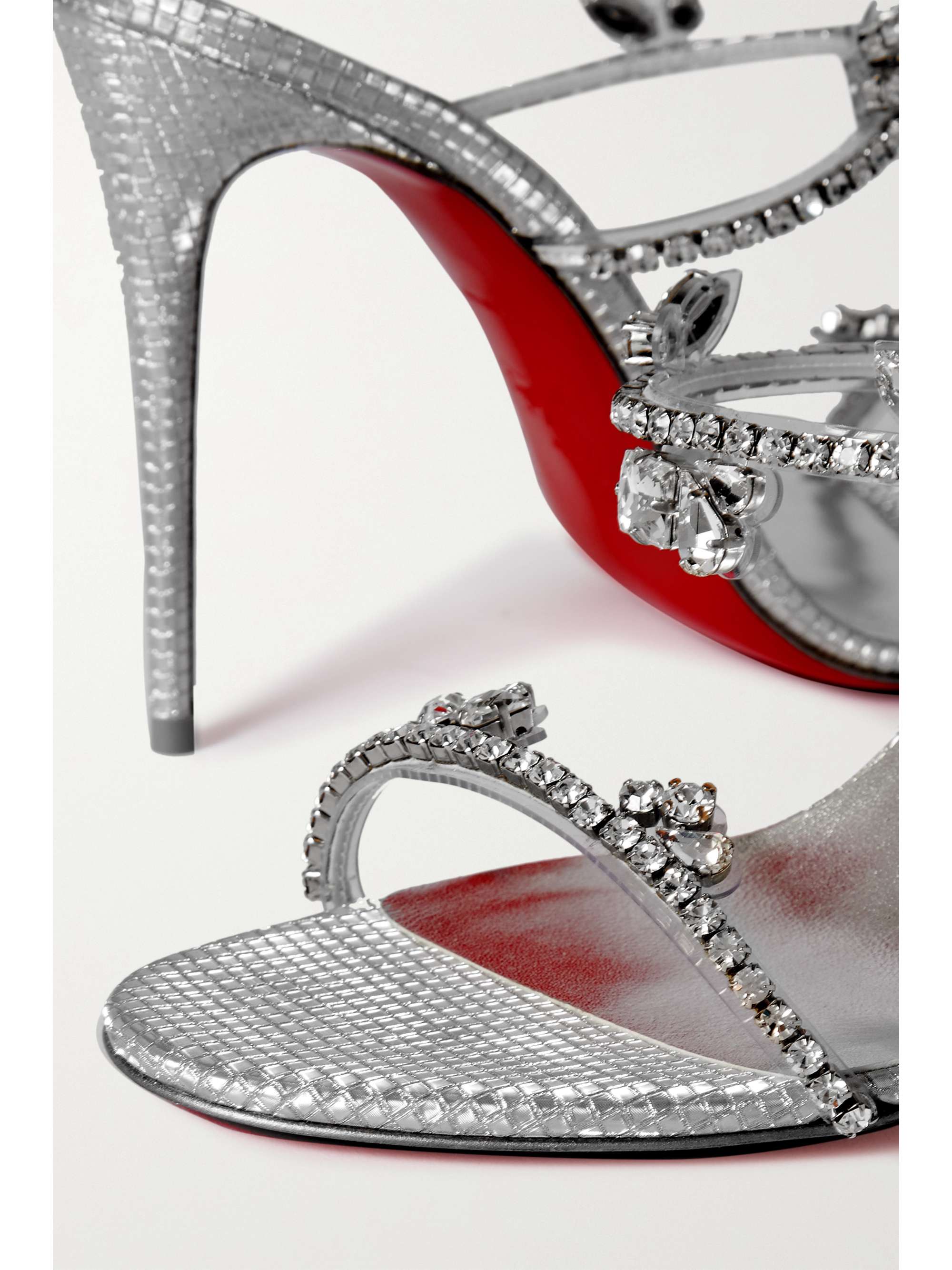Just Queen 100 crystal-embellished PVC and leather mules