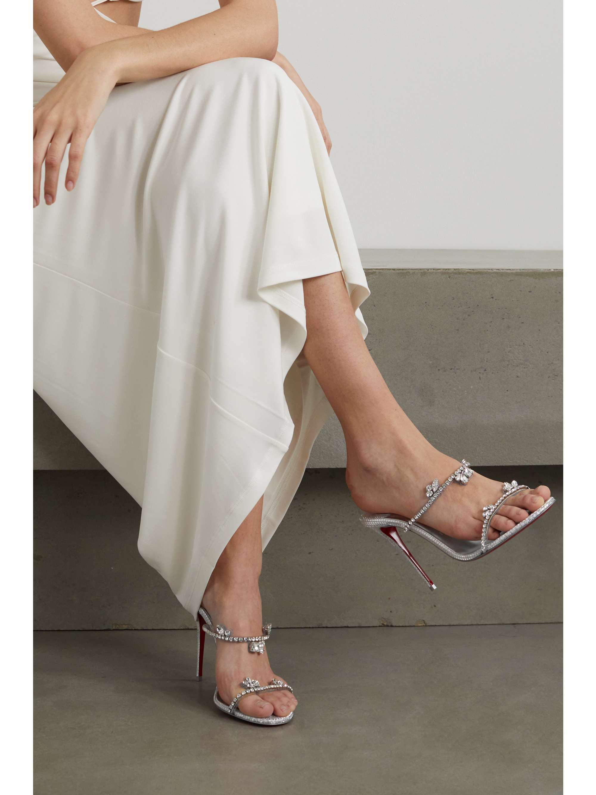 Just Queen 100 crystal-embellished PVC and leather mules