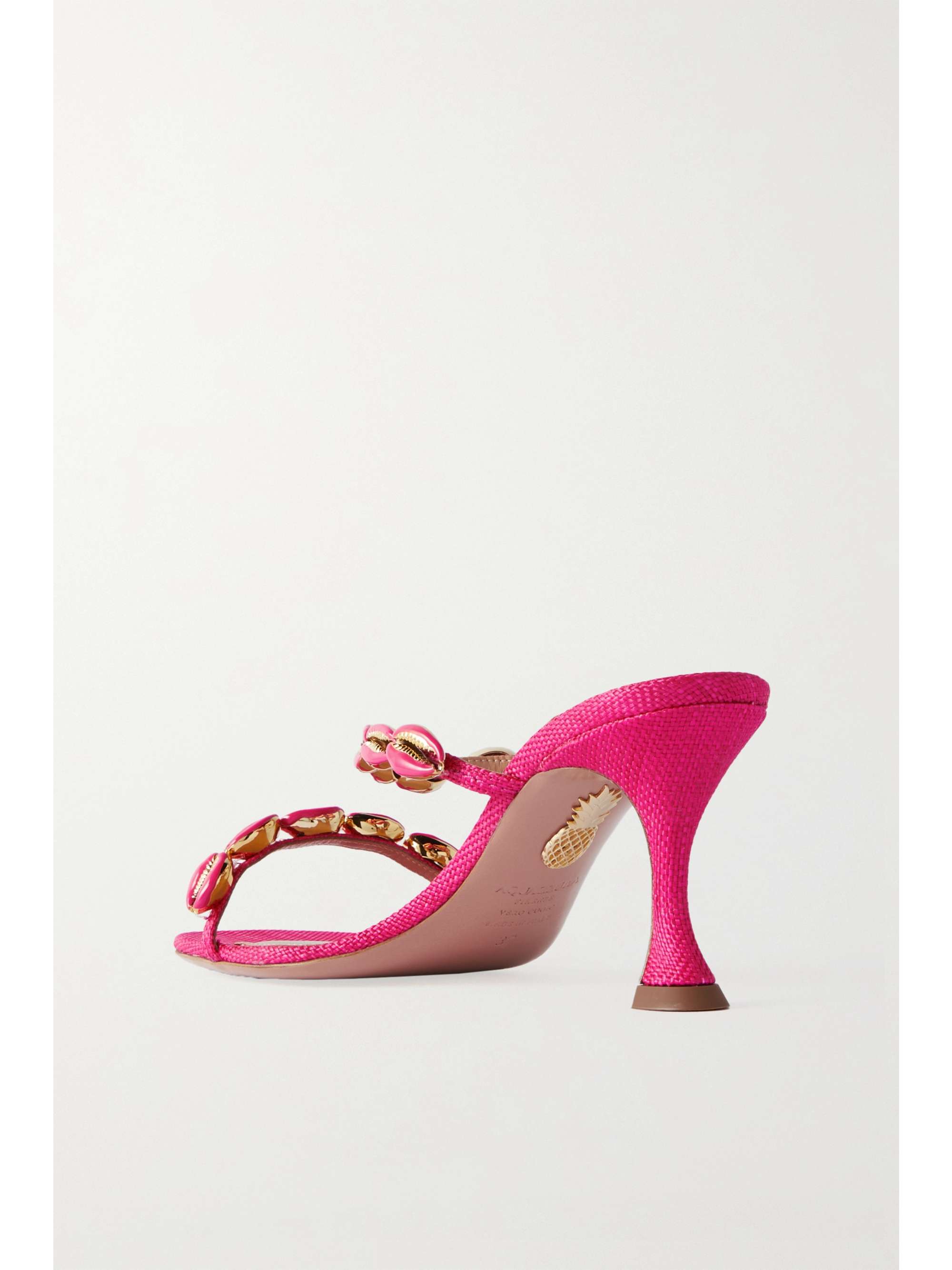 AQUAZZURA Off to Bali 75 贝壳缀饰拉菲草穆勒鞋