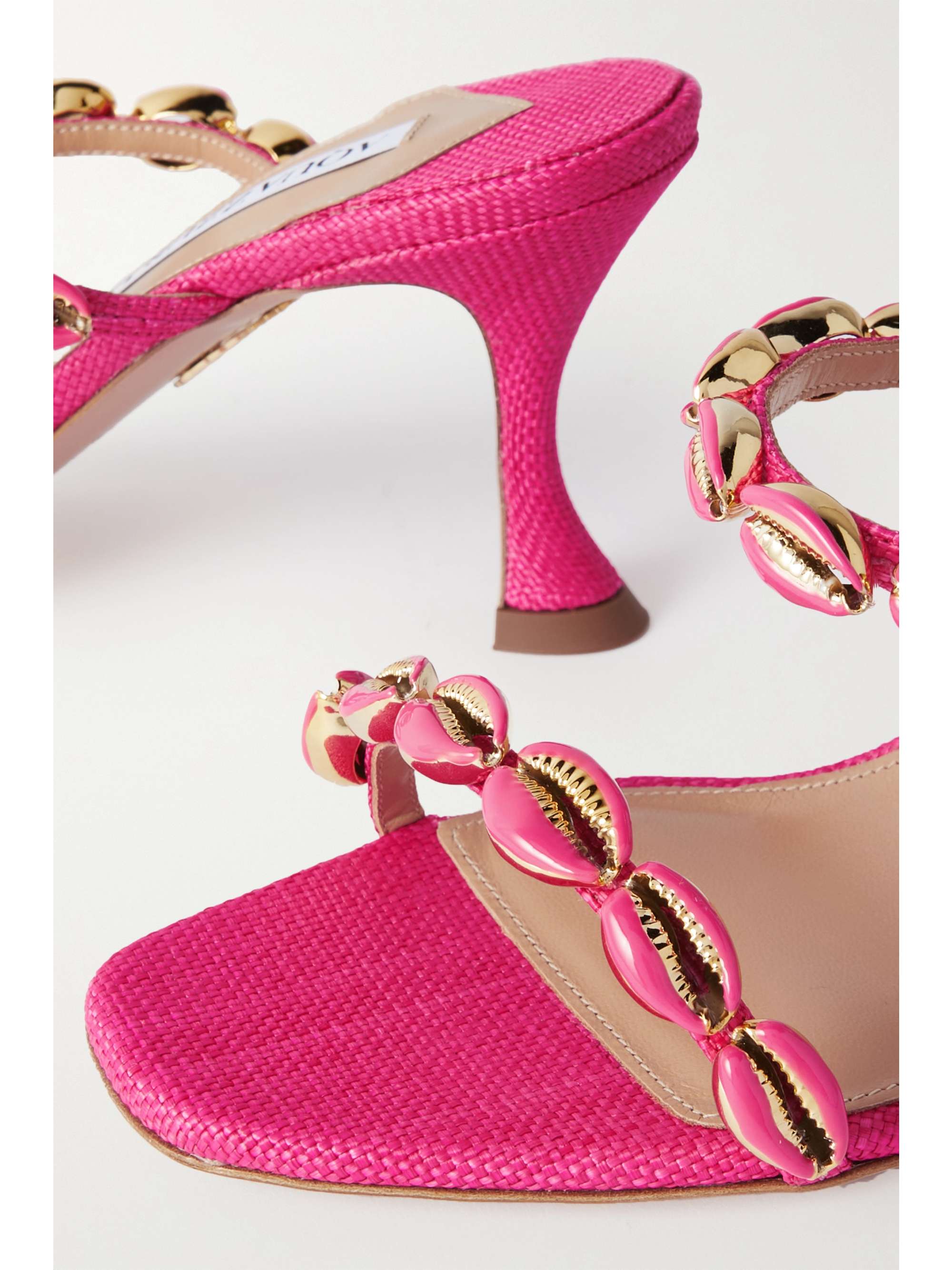 AQUAZZURA Off to Bali 75 贝壳缀饰拉菲草穆勒鞋