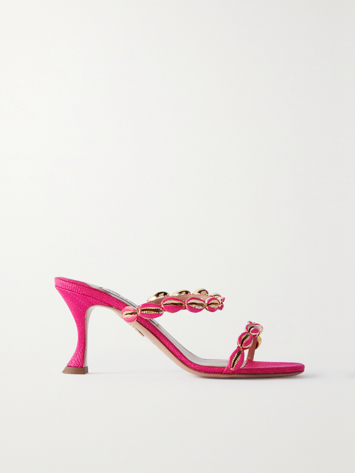 【AQUAZZURA】off to bali 75 shell-embellished raffia mules AQUAZZURA Off to Bali 75 shell-embellished raffia mules