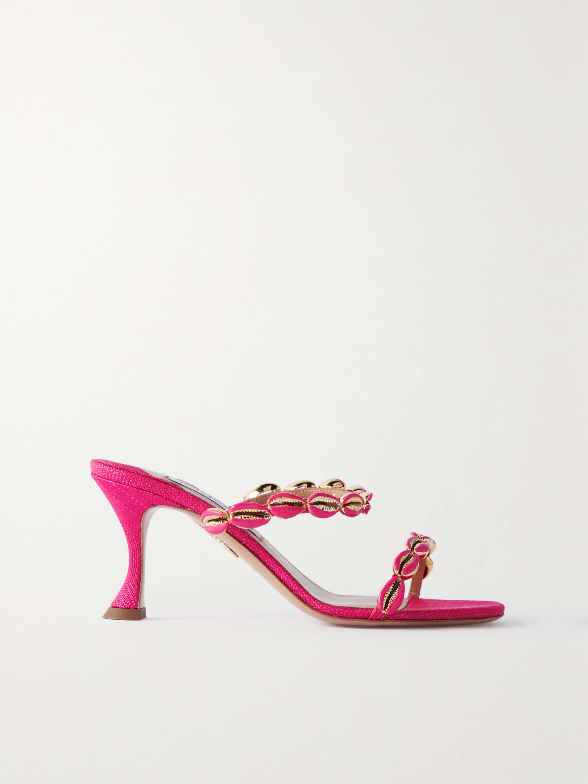 AQUAZZURA Off to Bali 75 shell embellished raffia mules NET A PORTER