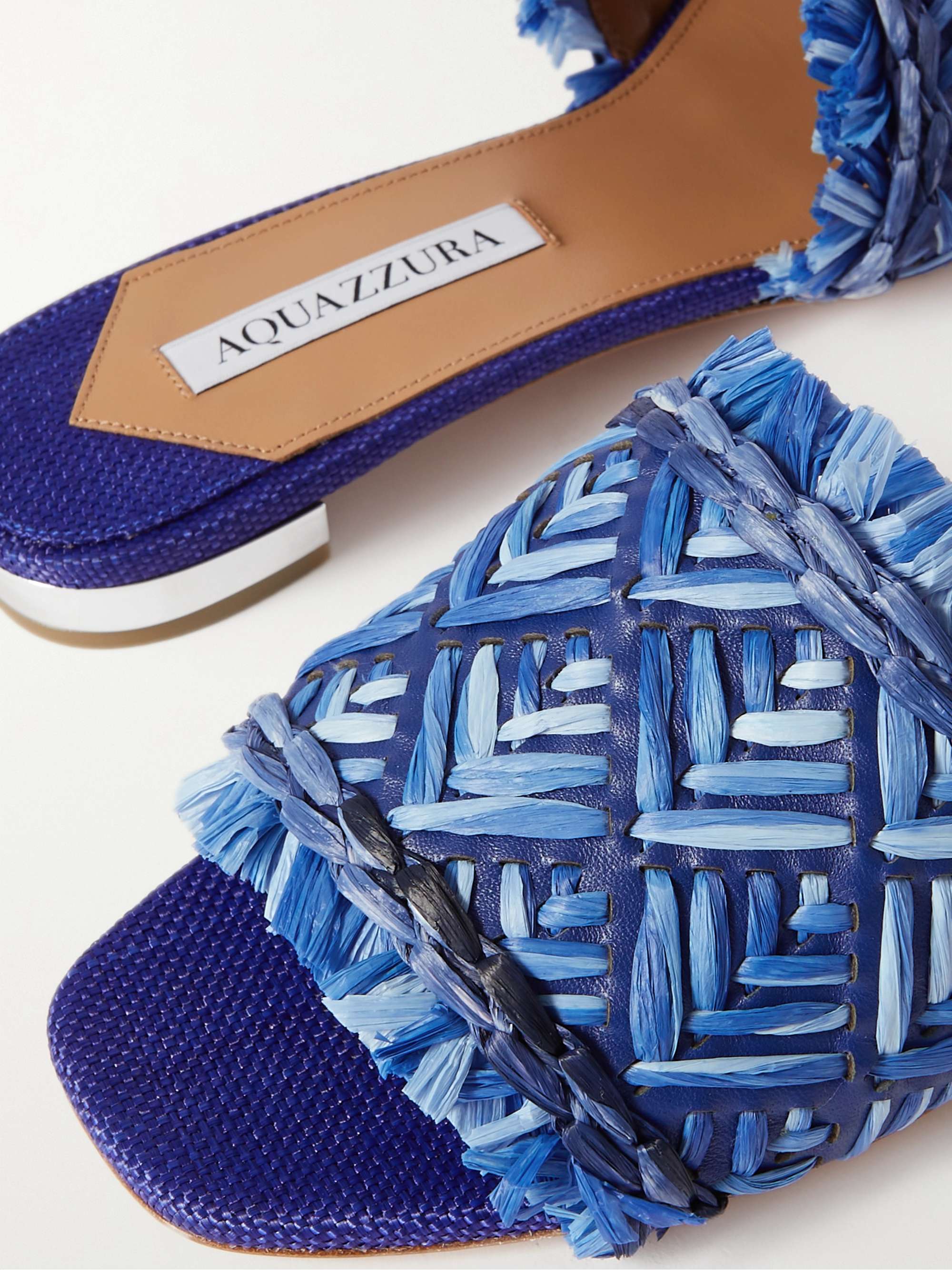 AQUAZZURA Antibes woven raffia and leather slides