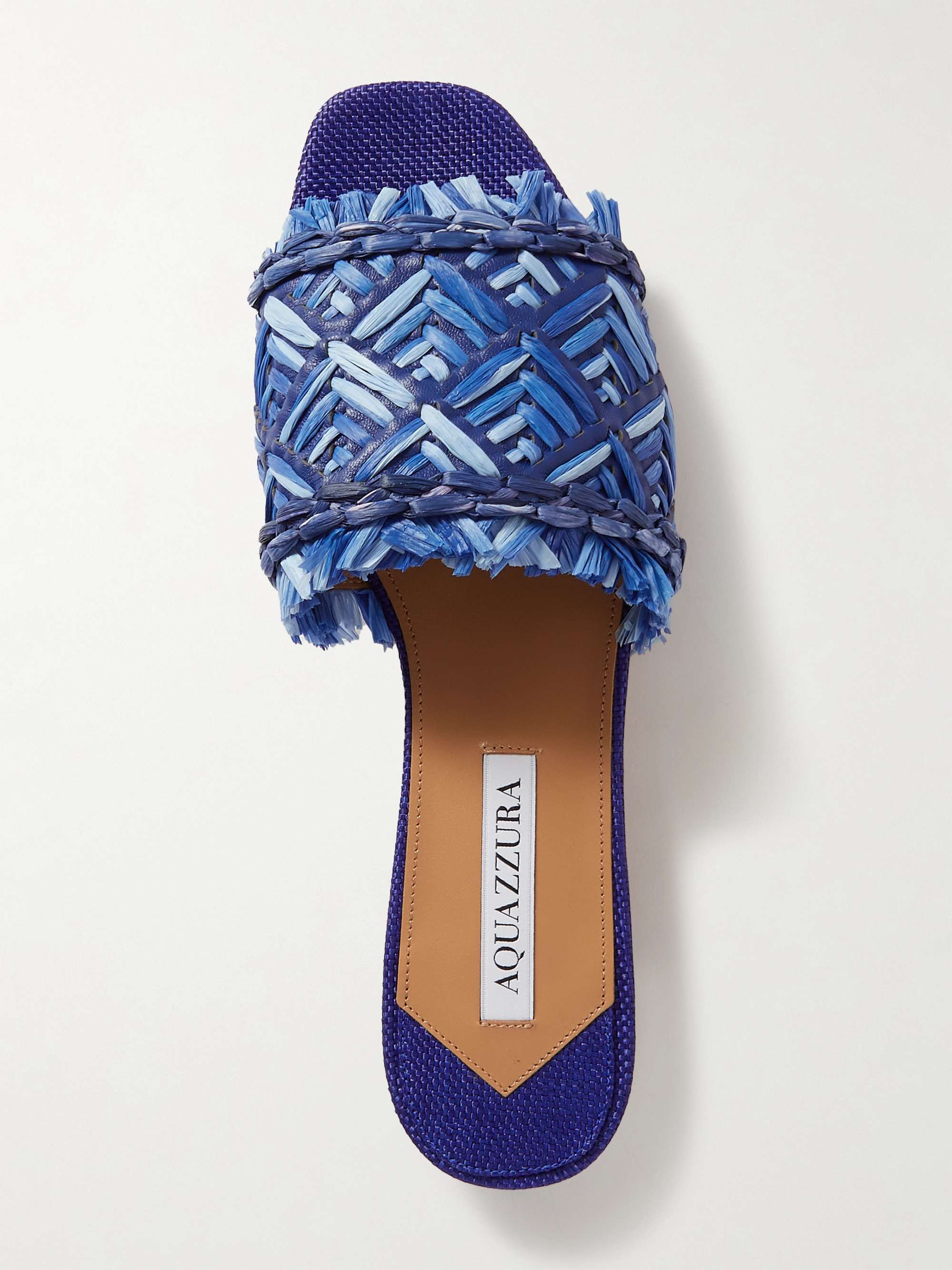 AQUAZZURA Antibes woven raffia and leather slides