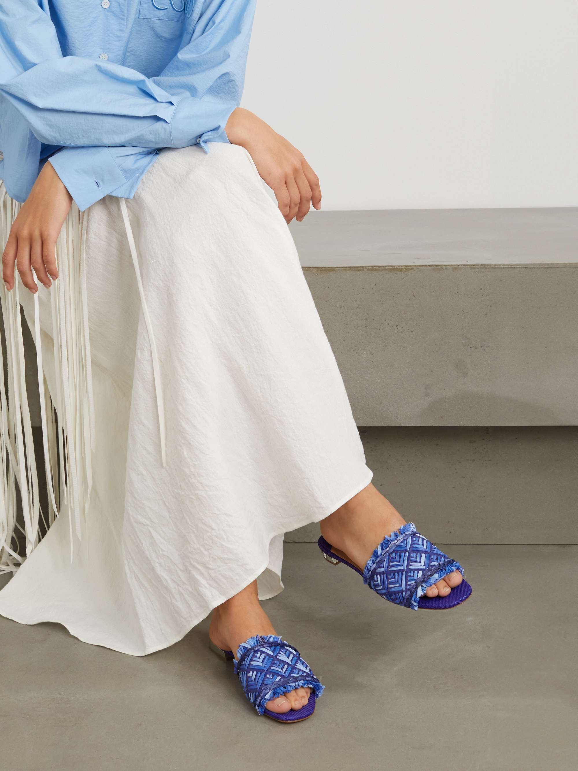 AQUAZZURA Antibes woven raffia and leather slides