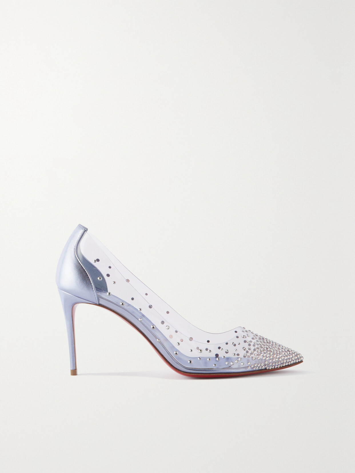 Christian Louboutin Degrastrass 85 Crystal-embellished Pvc And Metallic Leather Pumps In Silver