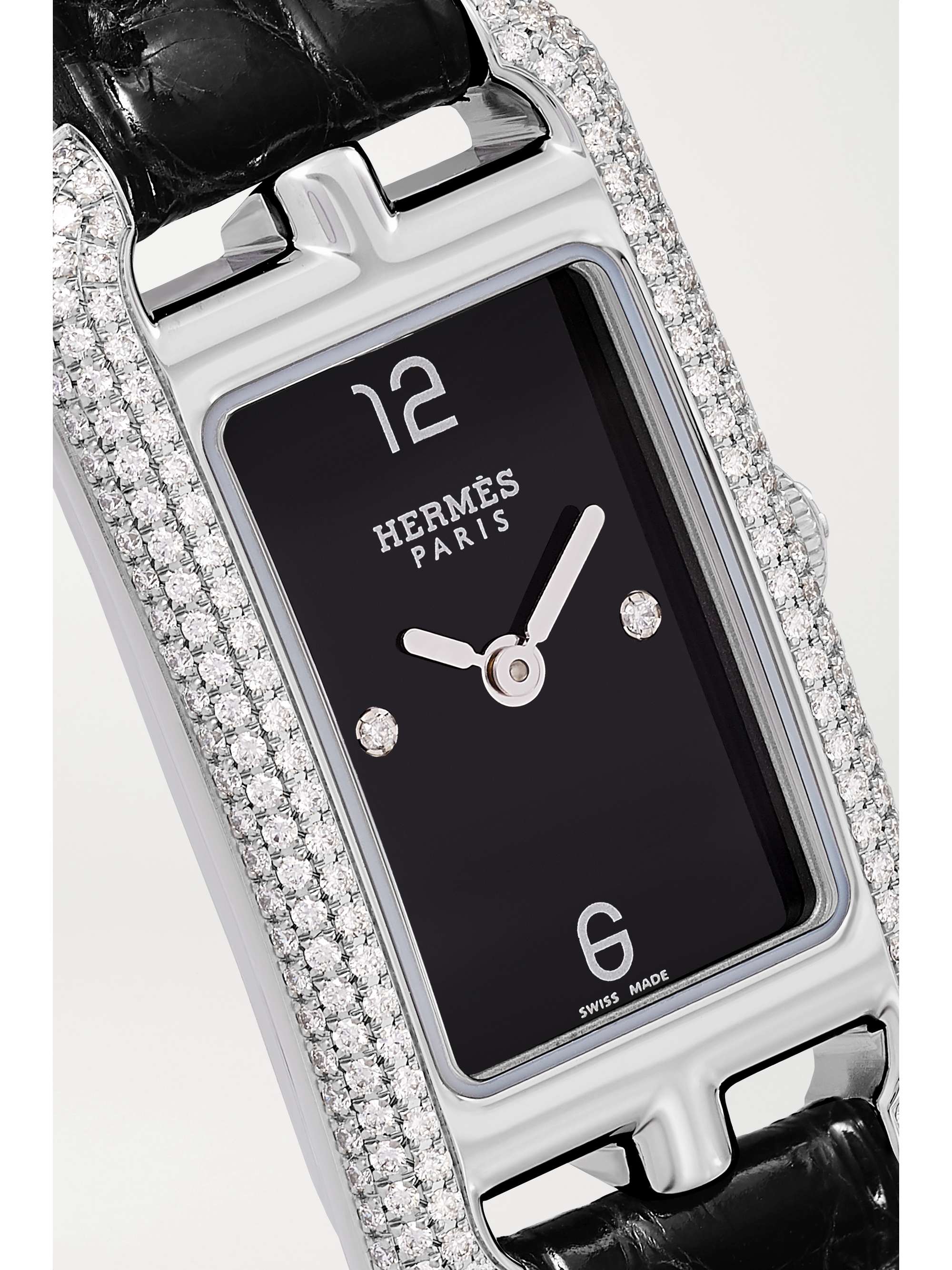 HERMÈS TIMEPIECES Nantucket 29mm small stainless steel, alligator and diamond watch