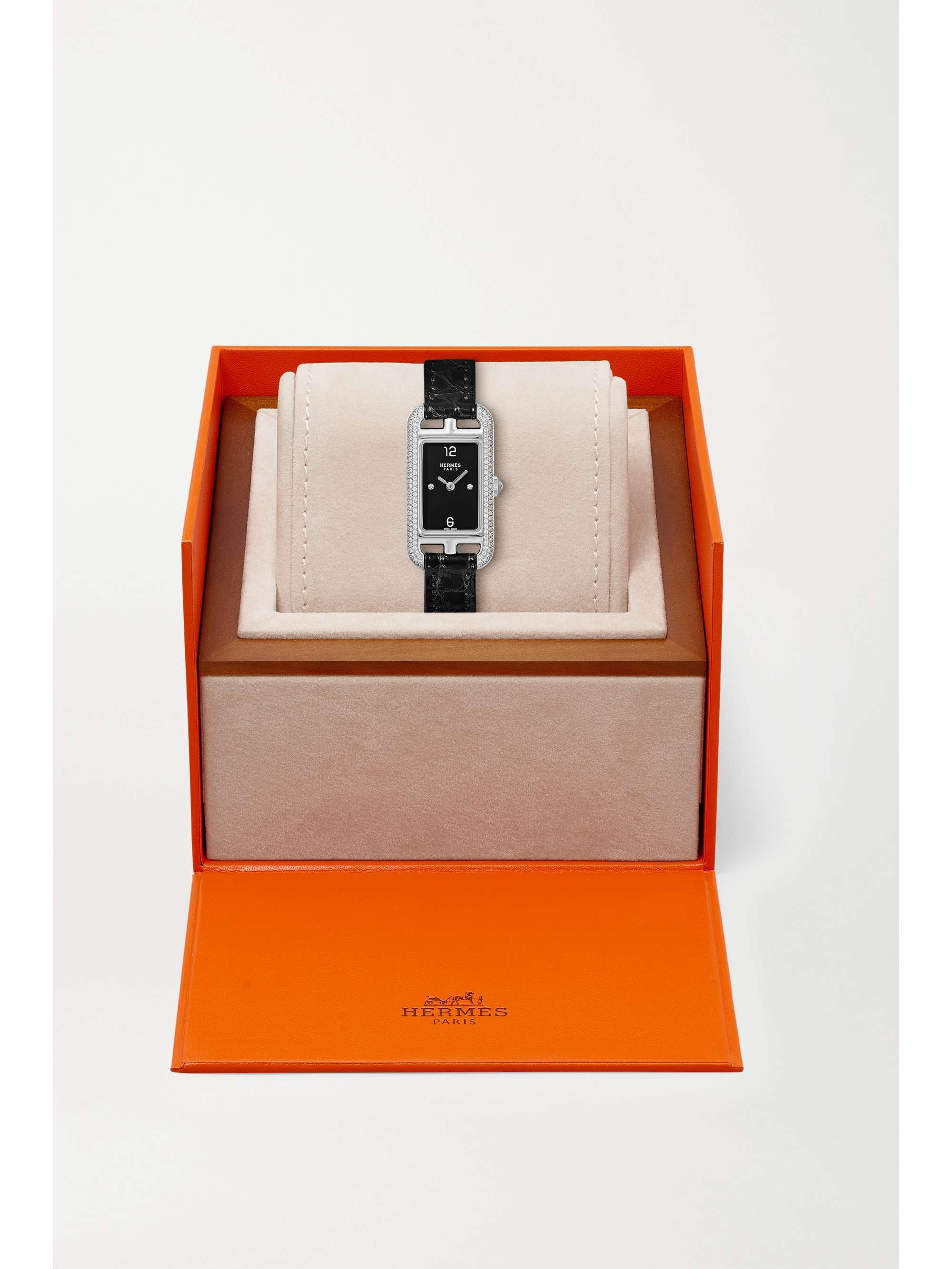 HERMÈS TIMEPIECES Nantucket 29mm small stainless steel, alligator and diamond watch
