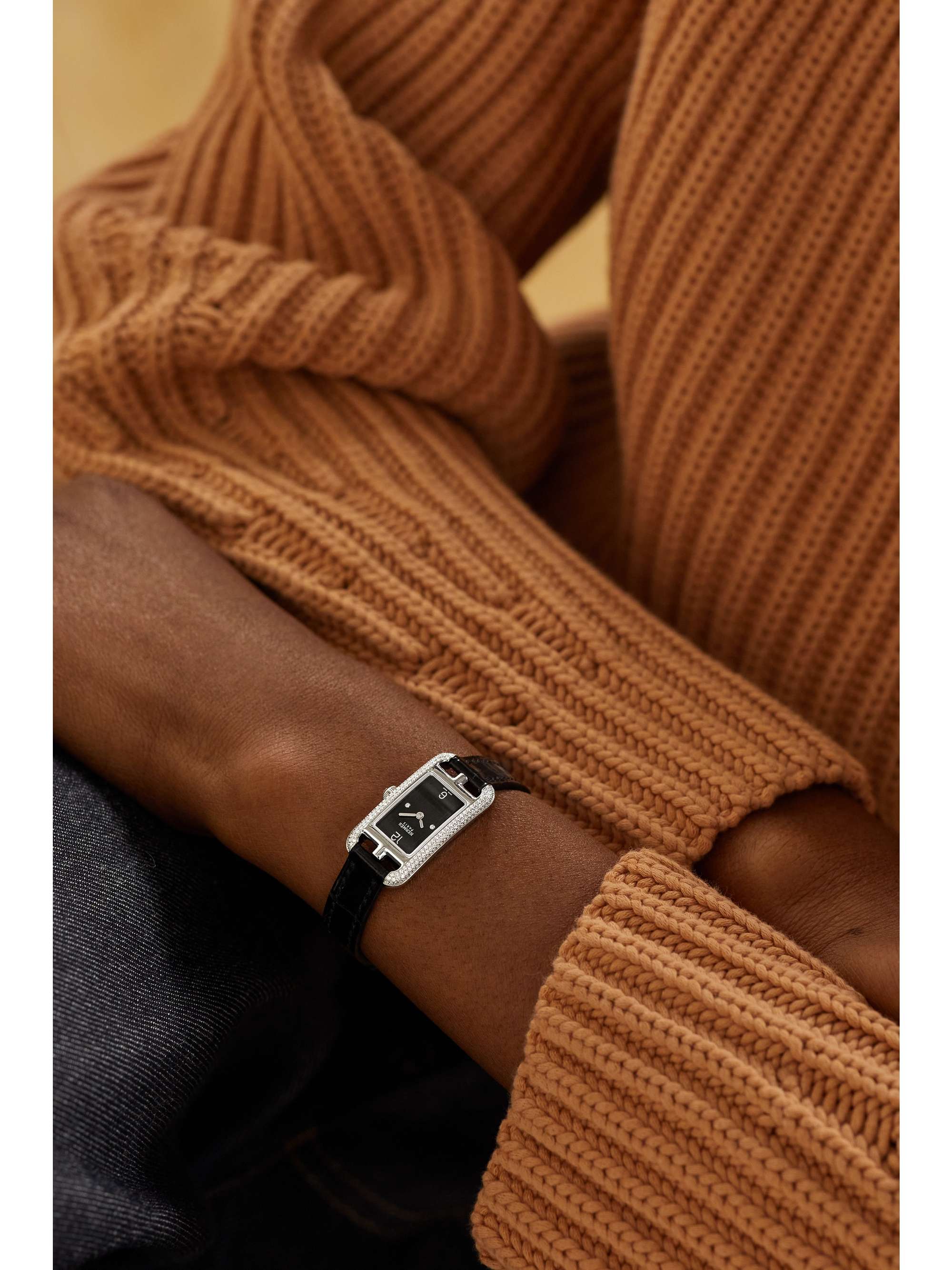HERMÈS TIMEPIECES Nantucket 29mm small stainless steel, alligator and diamond watch