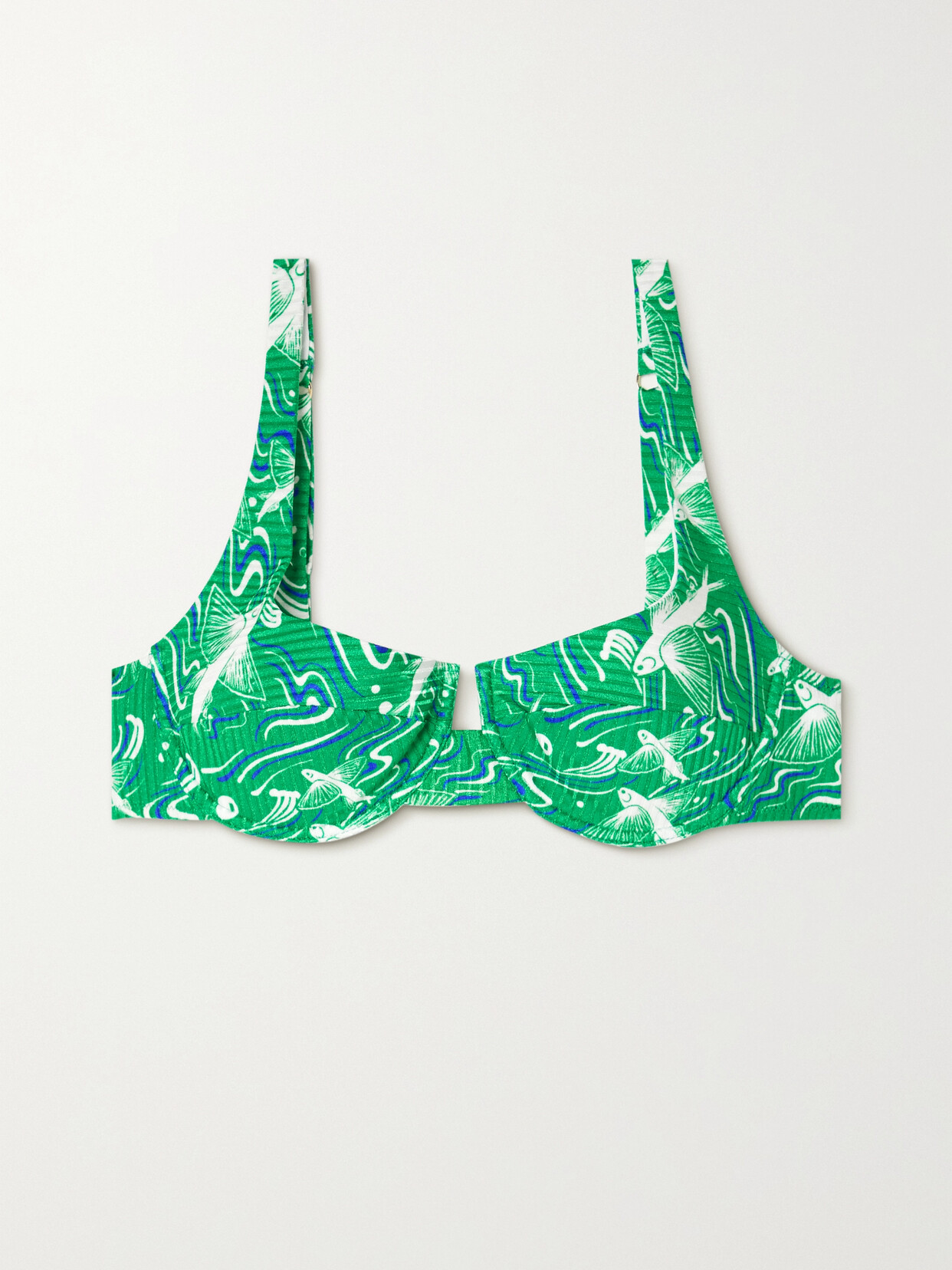 Fisch - + Net Sustain Grenadins Ribbed Printed Stretch-econyl Underwired Bikini Top - Green