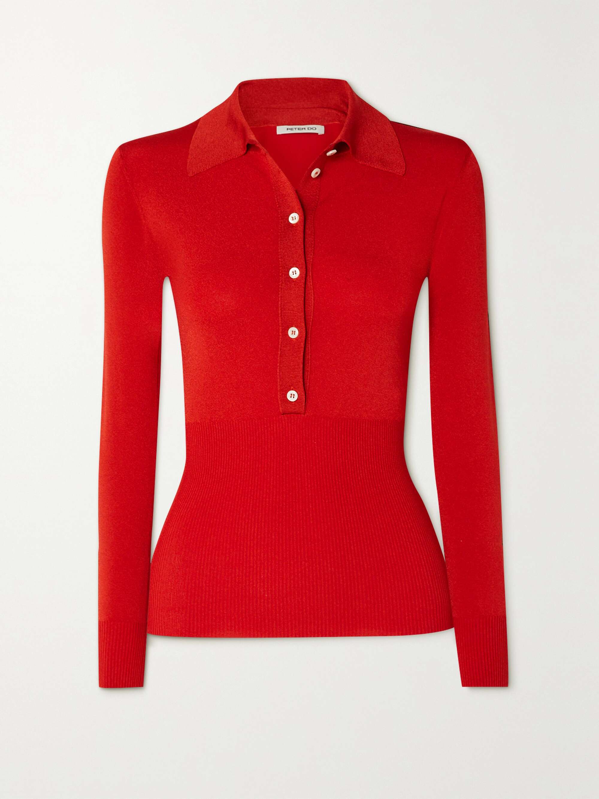 Red Ribbed-knit polo shirt | PETER DO 