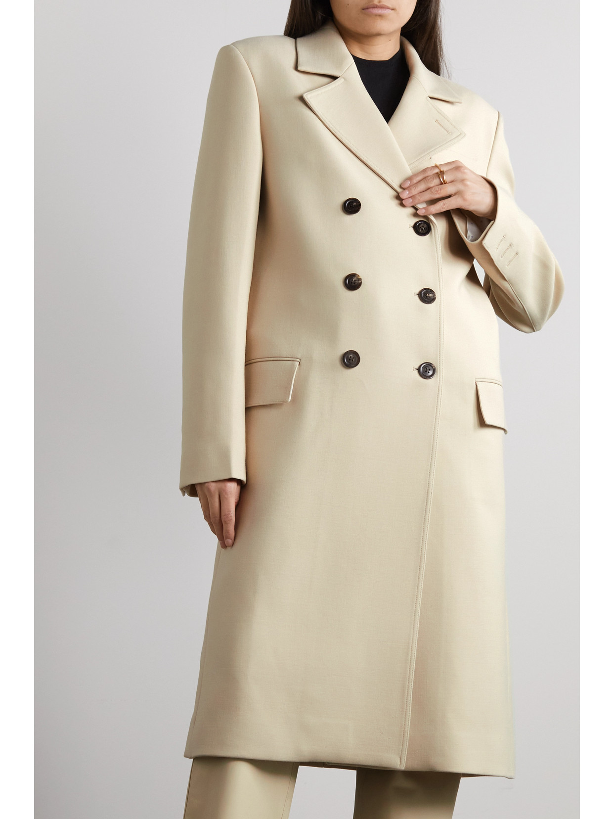 Cutout Double-Breasted Wool-Blend Coat
