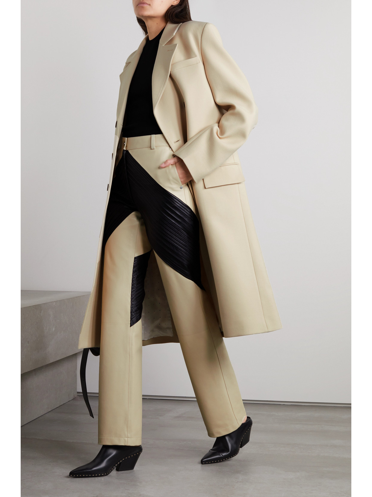 Cutout Double-Breasted Wool-Blend Coat