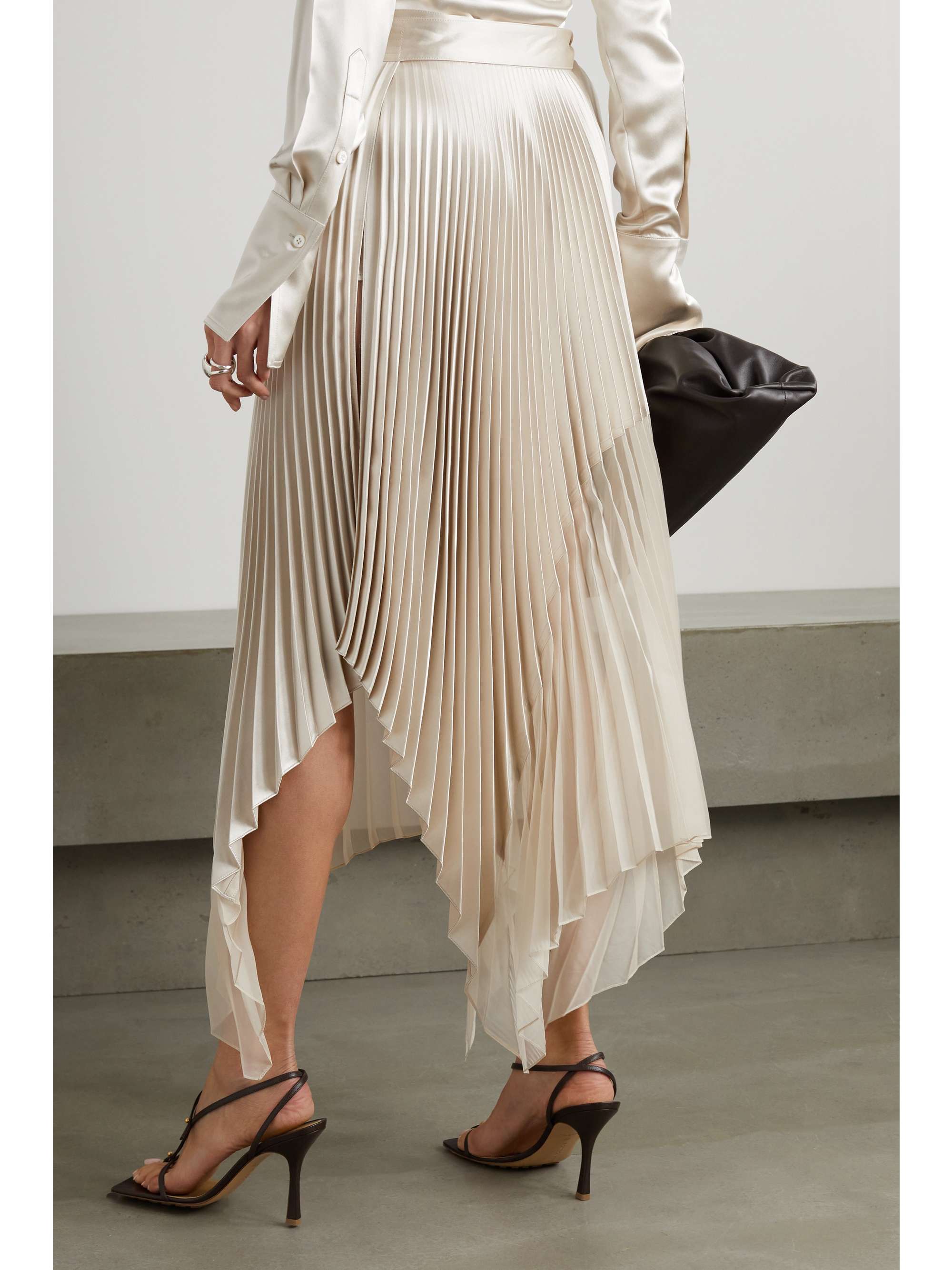PETER DO Asymmetric pleated silk-satin and chiffon midi wrap skirt