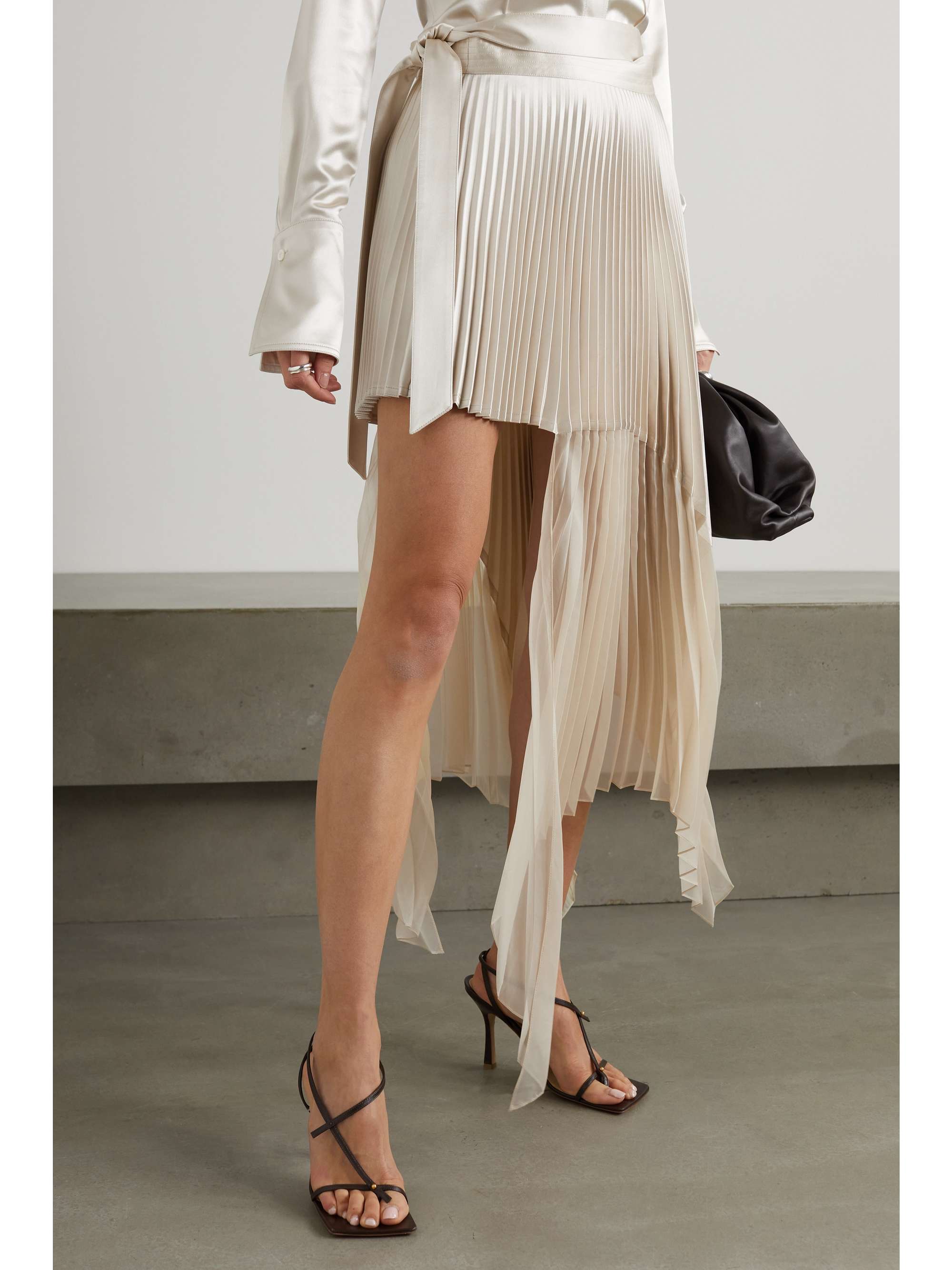 PETER DO Asymmetric pleated silk-satin and chiffon midi wrap skirt