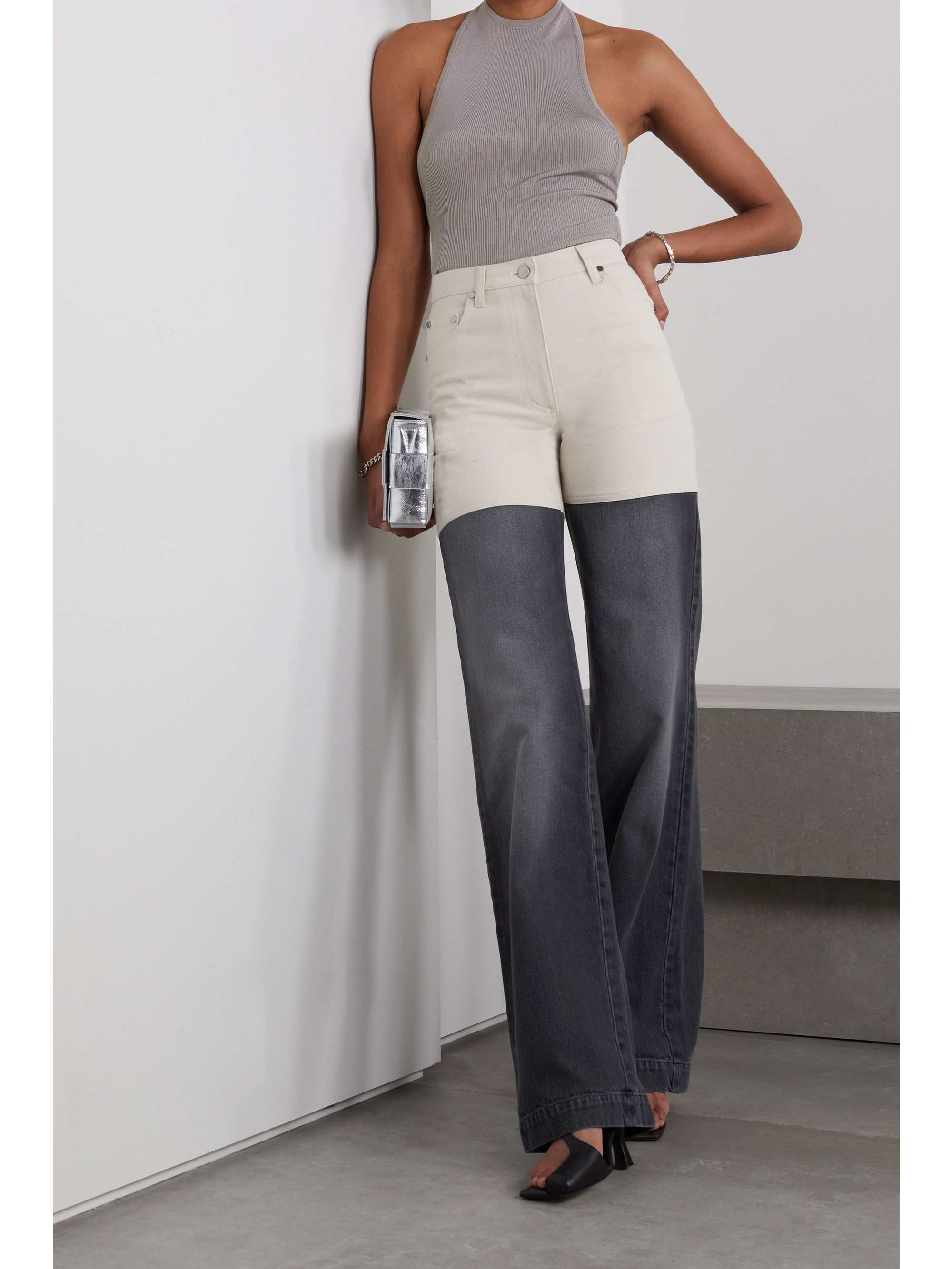 Two-tone organic high-rise straight-leg jeans