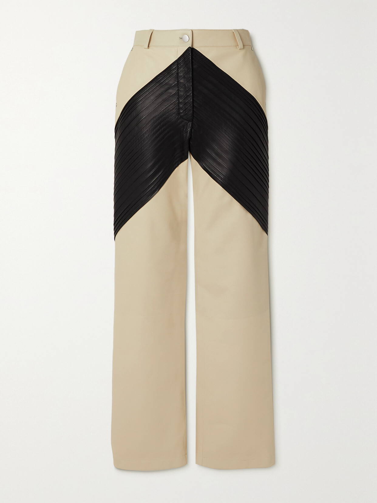 Peter Do Two-tone Leather Straight-leg Trousers In Cream