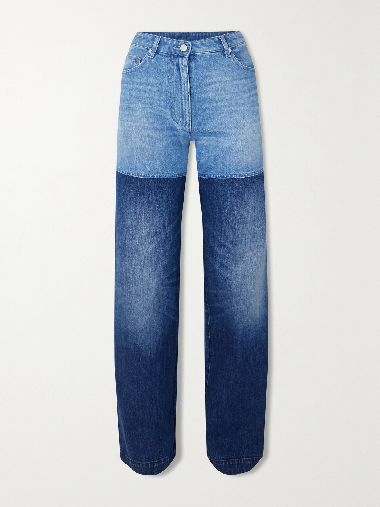 Peter Do Two-tone Organic High-rise Straight-leg Jeans In Mid Denim