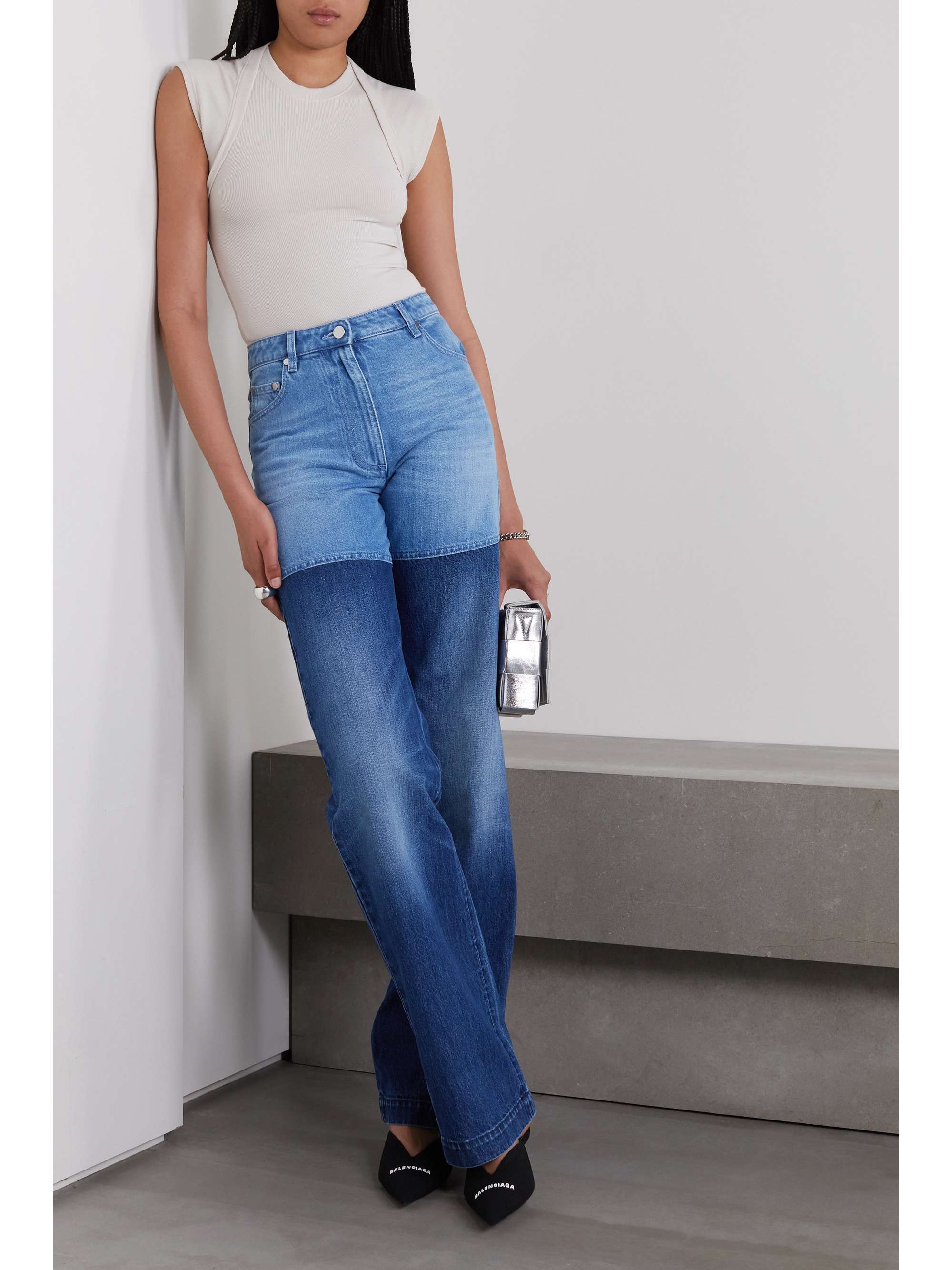 Two-tone organic high-rise straight-leg jeans