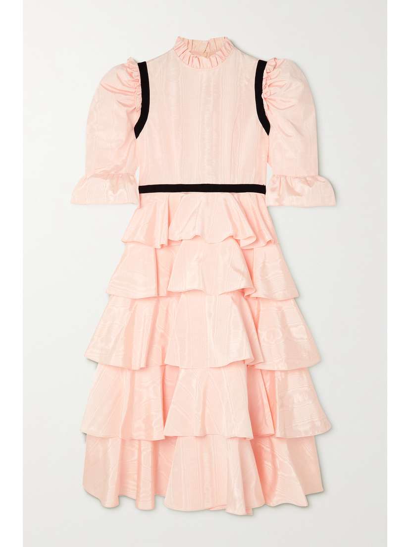 Batsheva Simone Grosgrain-trimmed Tiered Taffeta Dress