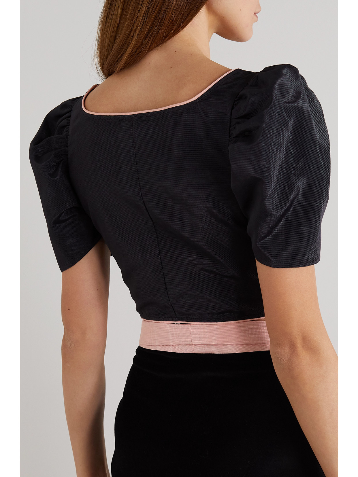 Batsheva Dirndl Moire Blouse In Black