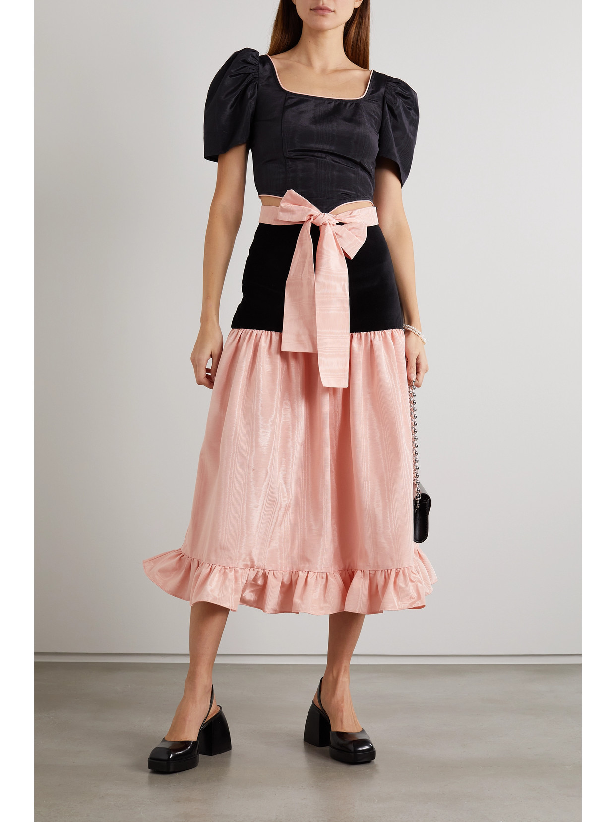 Batsheva Dirndl Moire Blouse In Black