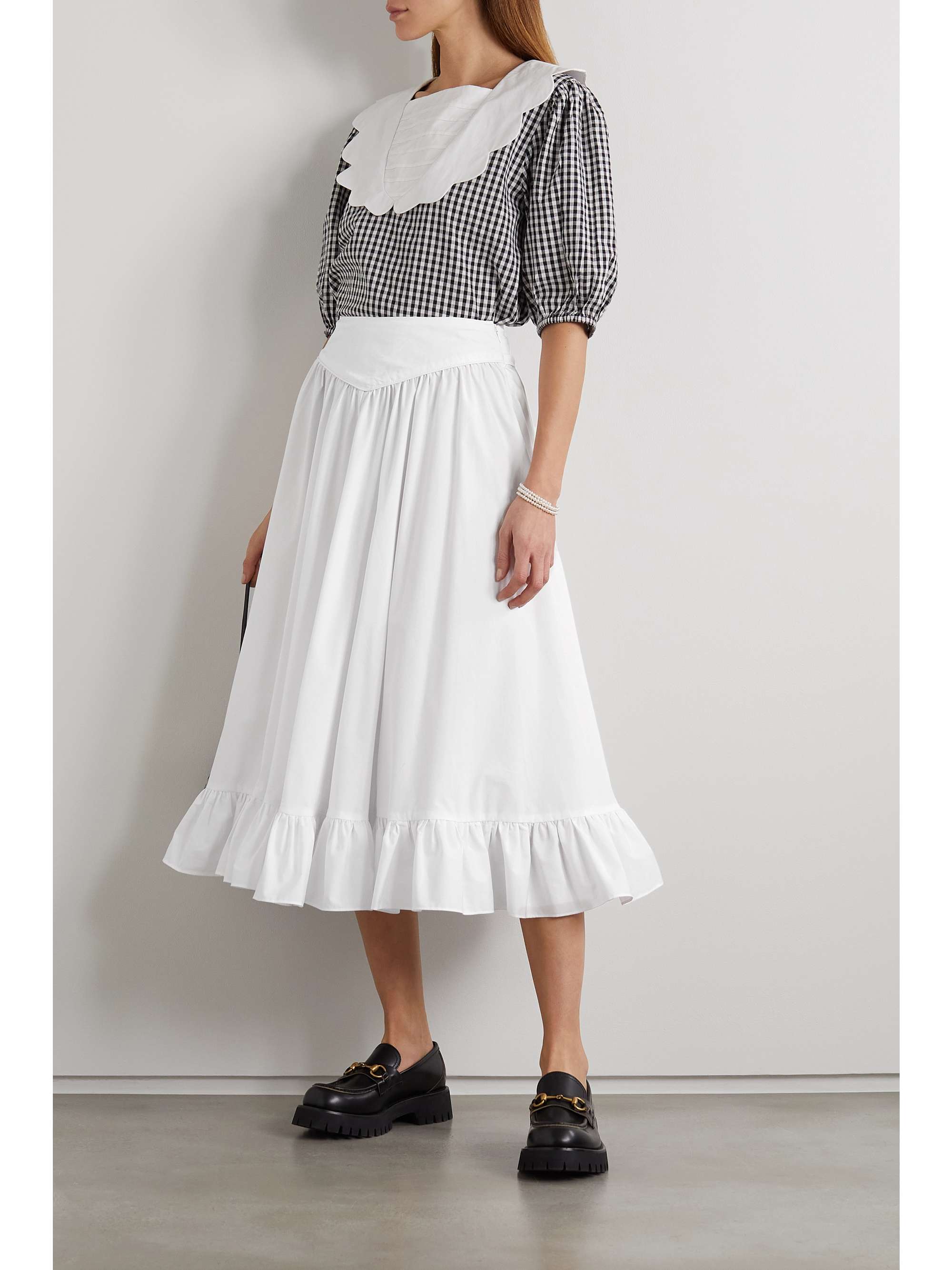 White Ruffled cottonpoplin midi skirt BATSHEVA NETAPORTER
