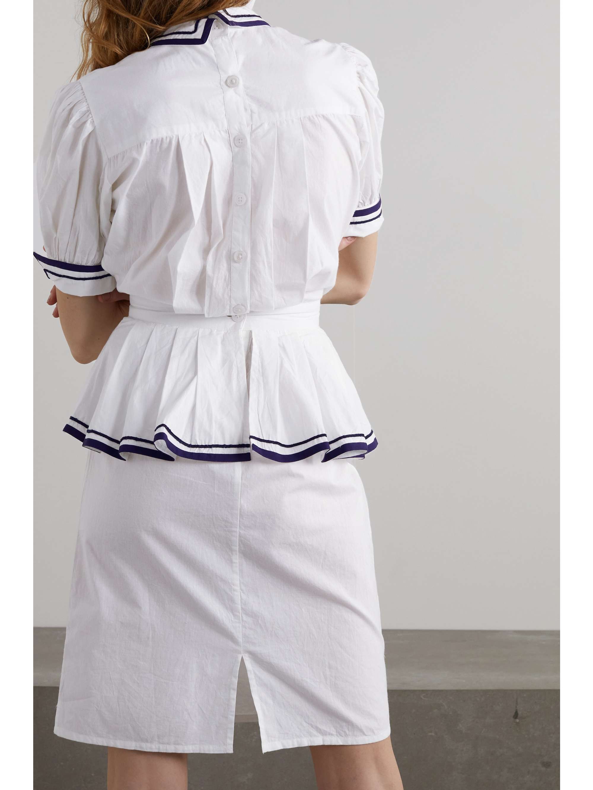 BATSHEVA Rilke pleated cotton-poplin peplum dress