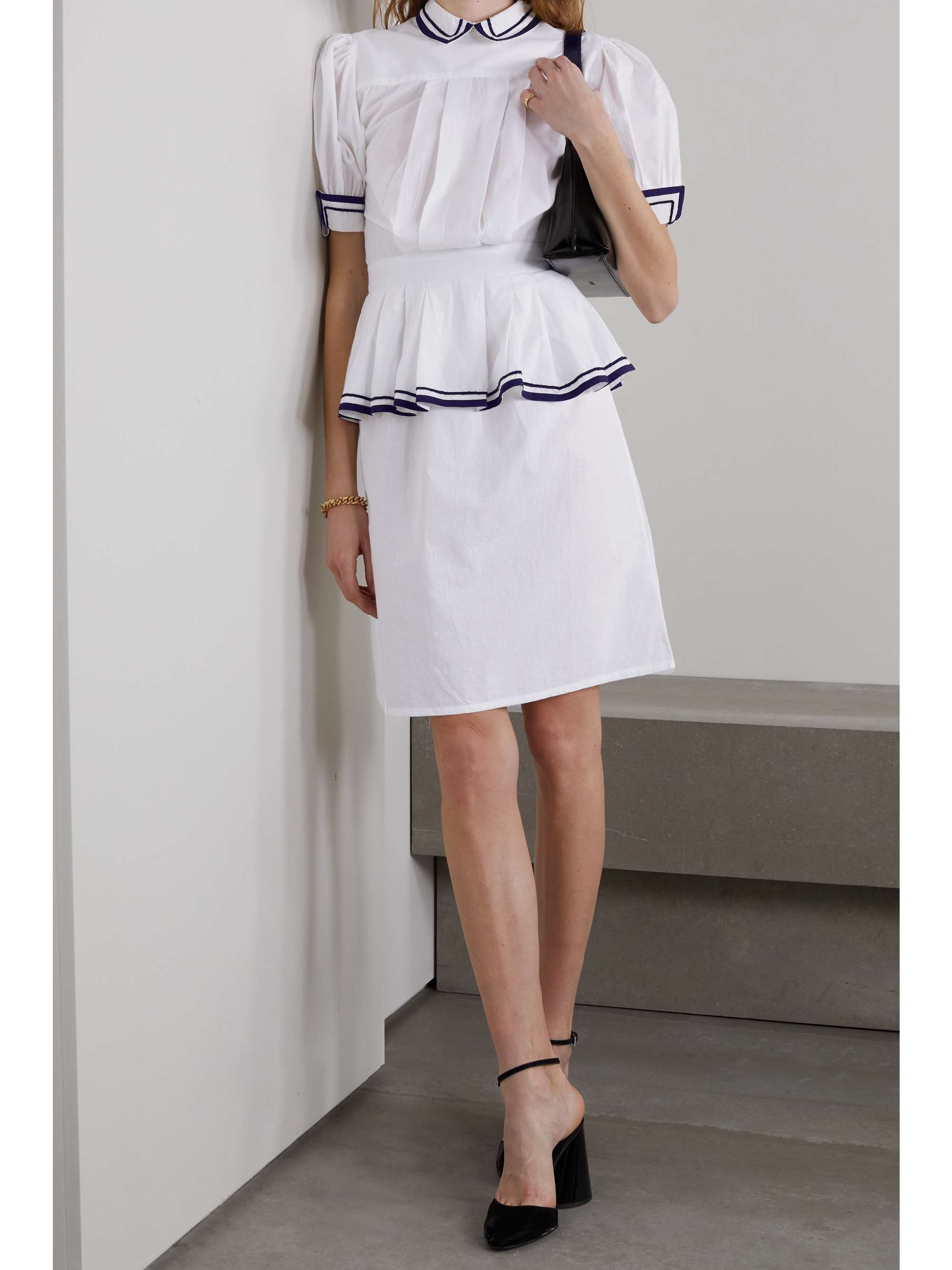 BATSHEVA Rilke pleated cotton-poplin peplum dress