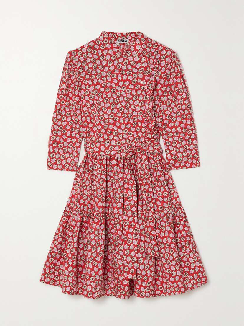 Batsheva Sadie Belted Ruffled Tiered Floral-print Cotton-poplin Mini Dress