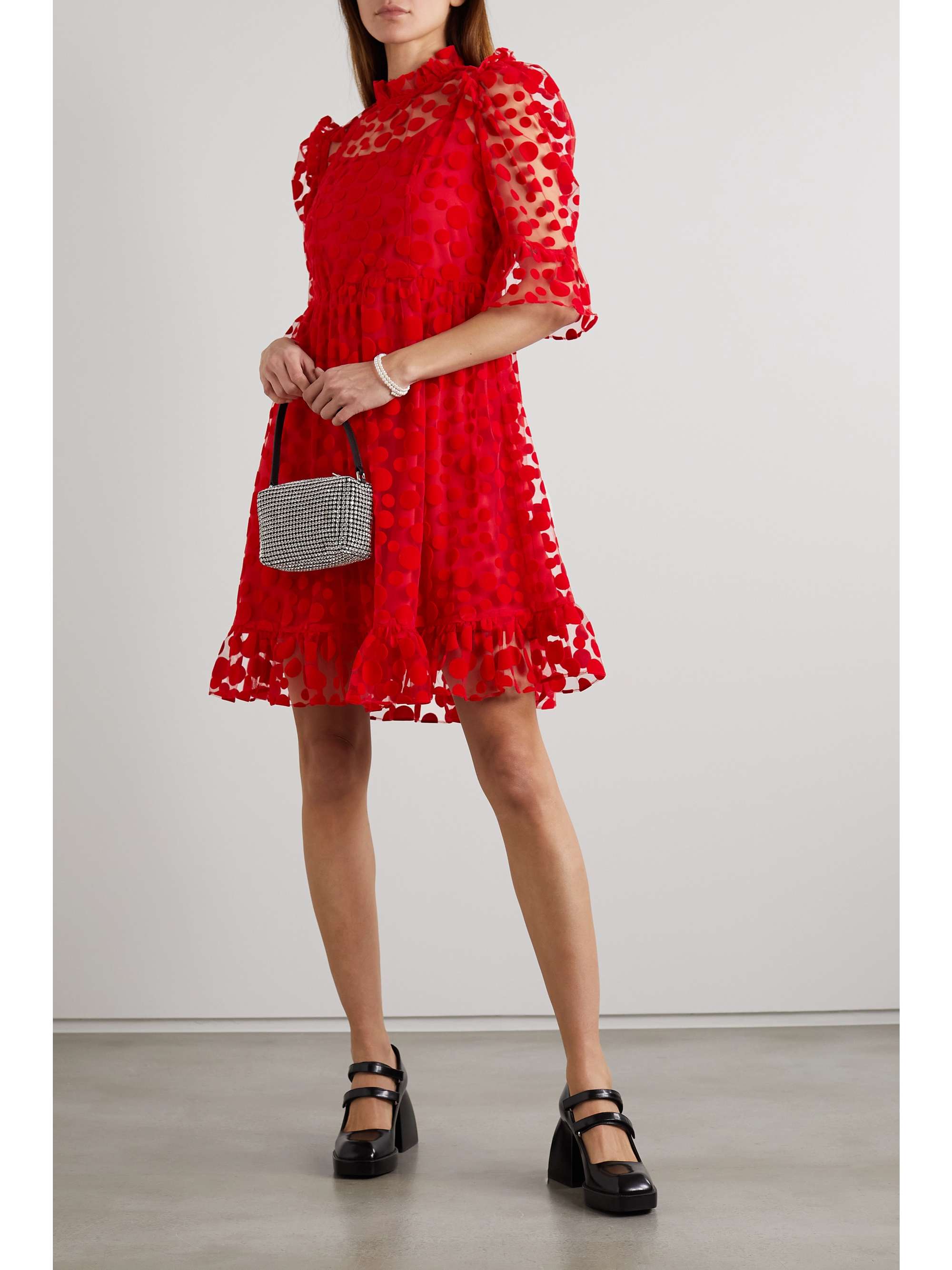 BATSHEVA Spring ruffled polkadot flocked tulle mini dress NETAPORTER
