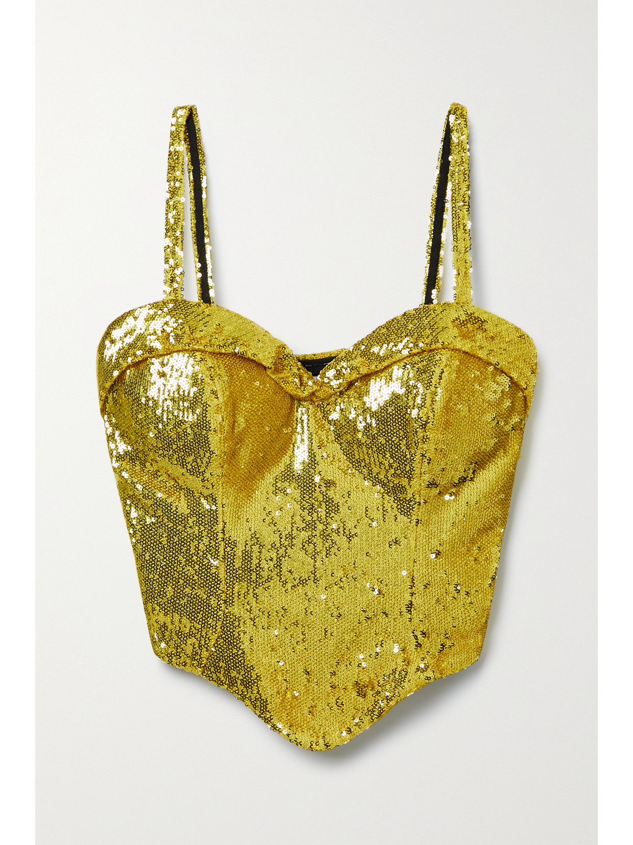 Area Cropped Sequined Tulle Bustier Top - Gold
