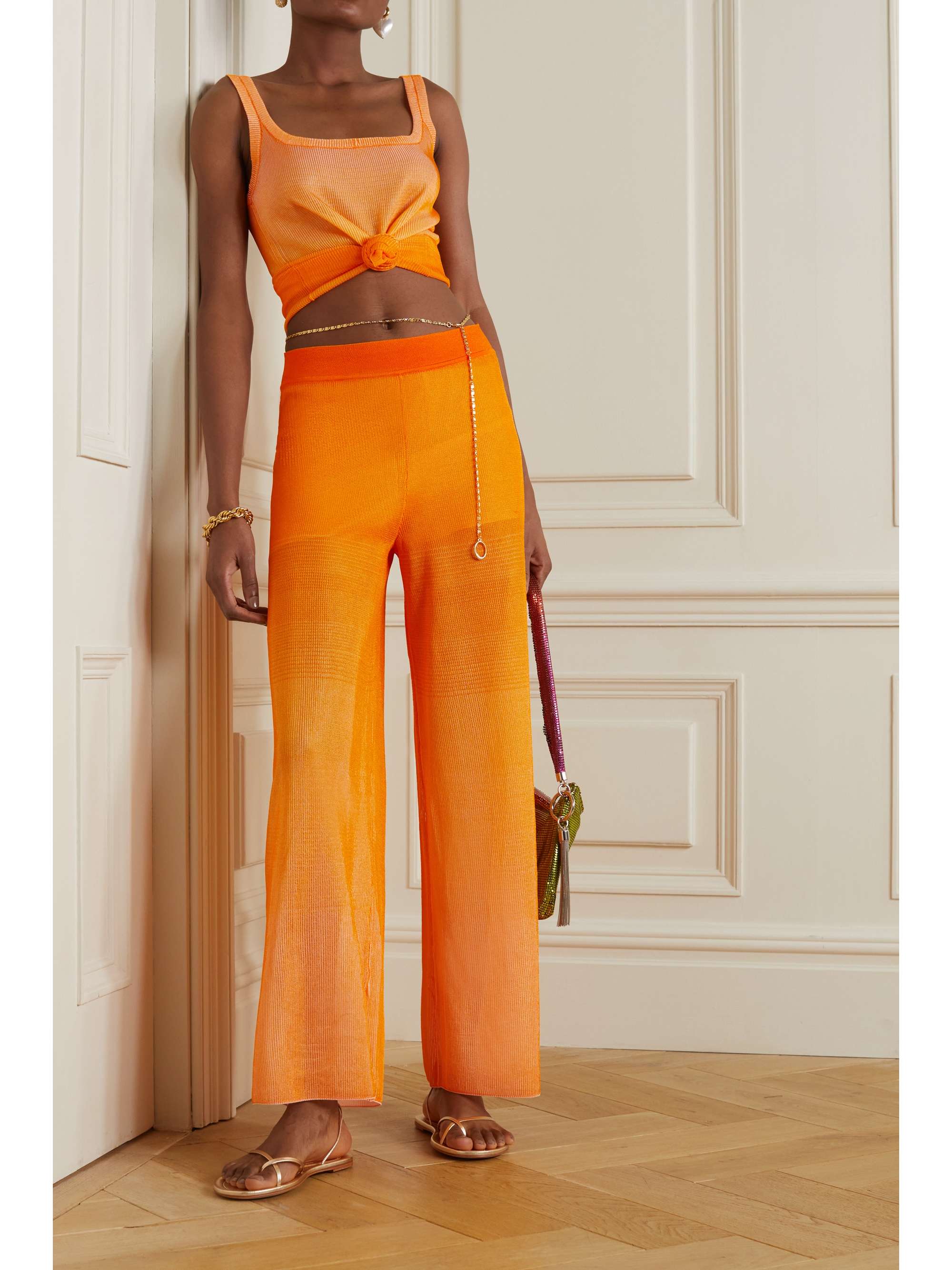 Orange Dégradé ribbed stretch-knit wide 